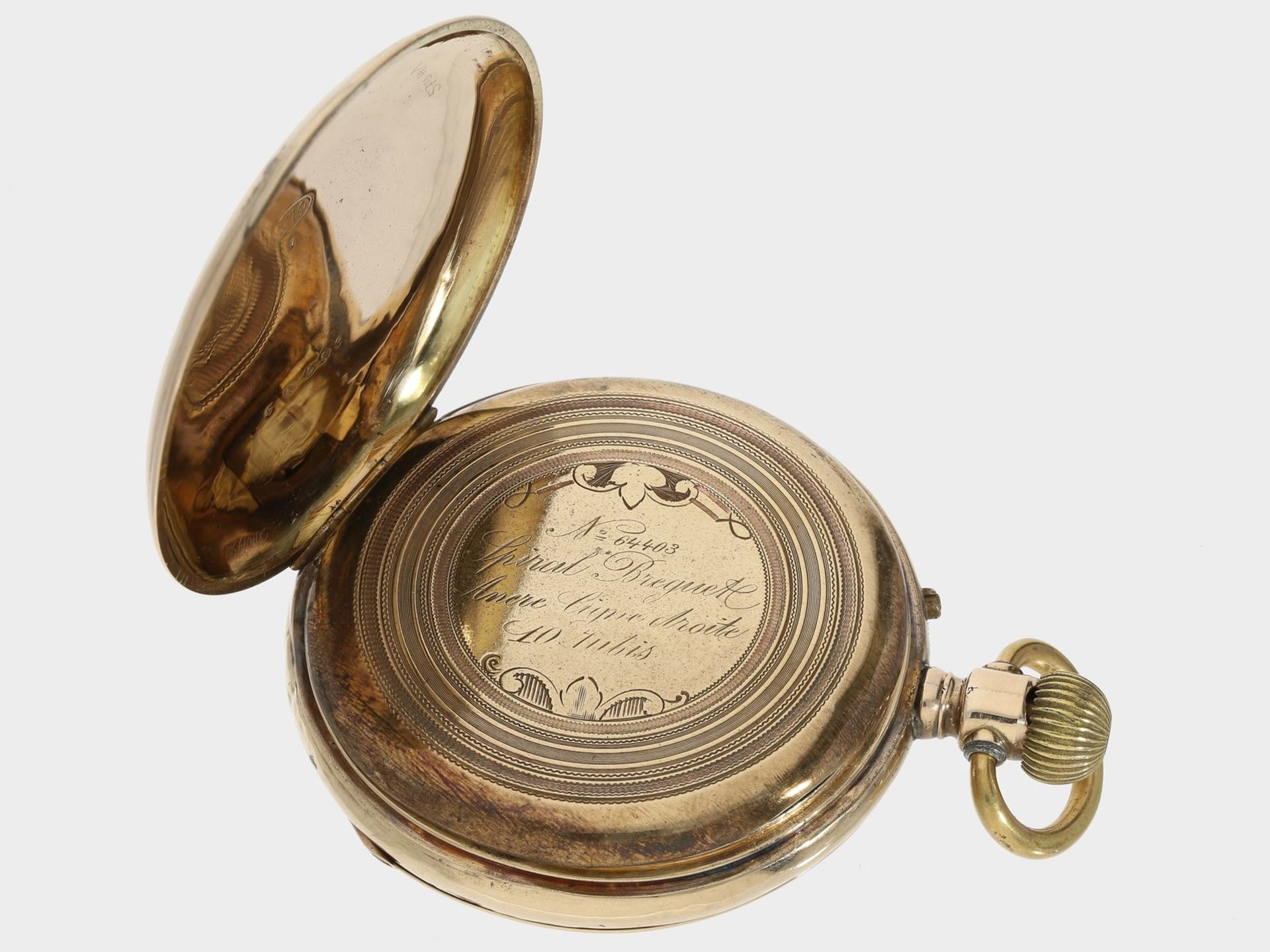 Taschenuhr: frühe, goldene Taschenuhr, um 1875, Ankerchronometer< - Bild 3 aus 4