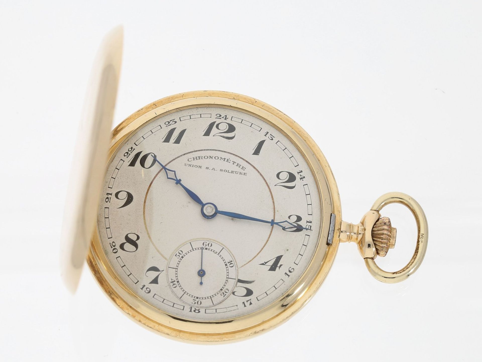 Taschenuhr: kleine Goldsavonnette in Chronometerqualität, Union S.A Soleure No.53320, ca. 1910Ca.