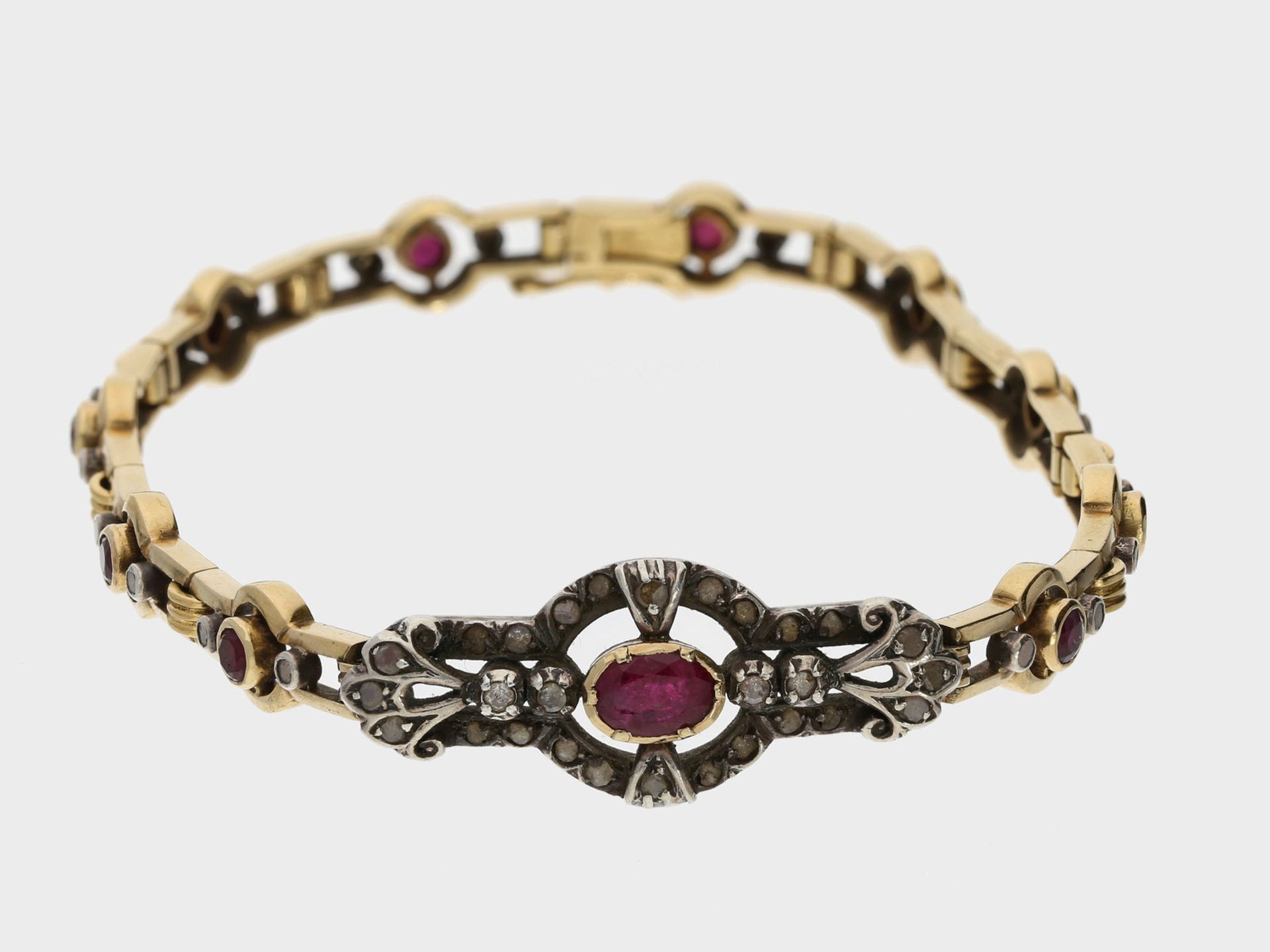 Armband: seltenes, hochwertiges antikes Rubin/Diamantarmband, feine Handarbeit, um 1900