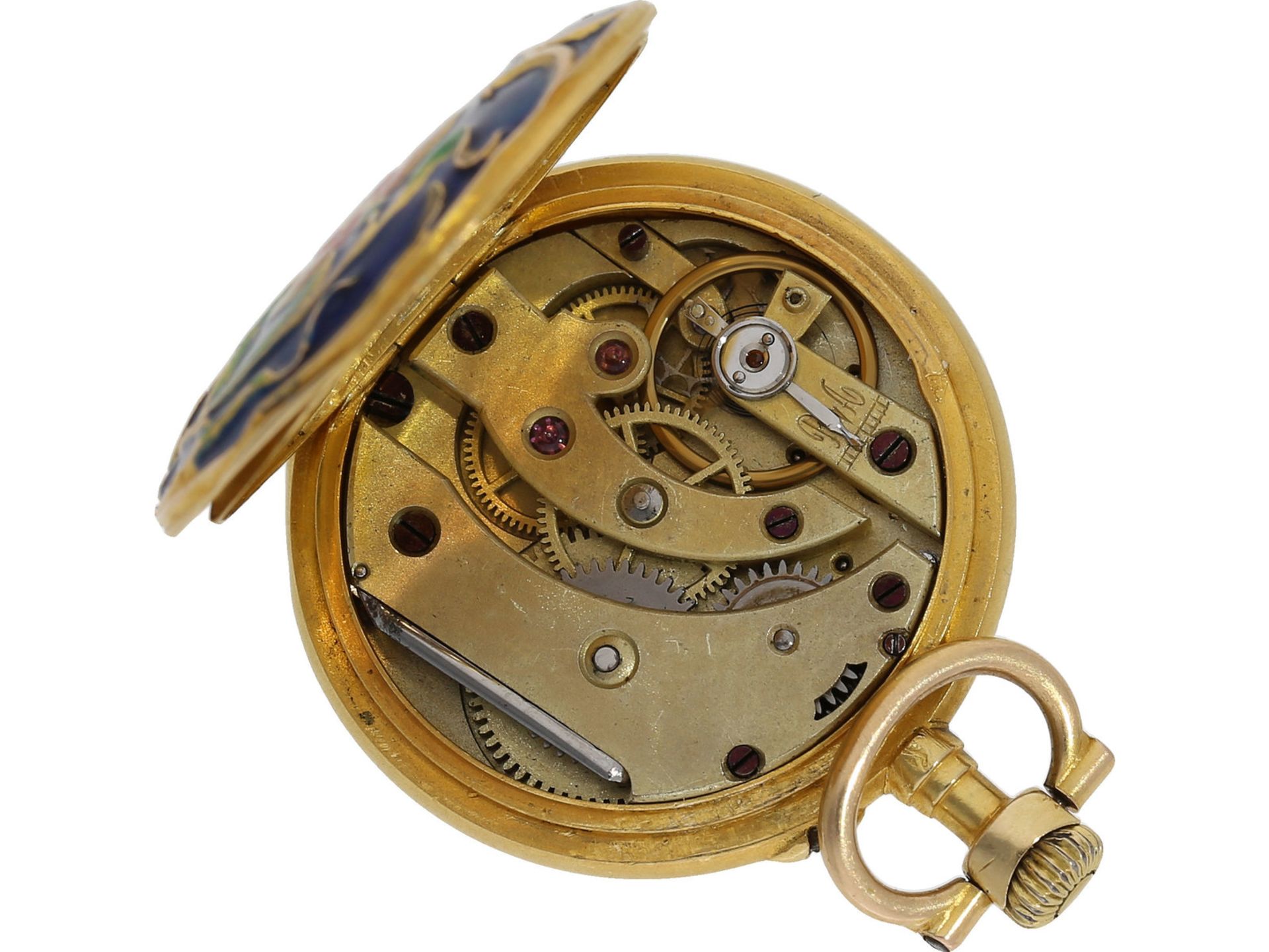 Armbanduhr: attraktive Art Nouveau Gold/Emaille-Damenuhr mit Brosche, Le Coultre, ca. 1900 - Image 4 of 8