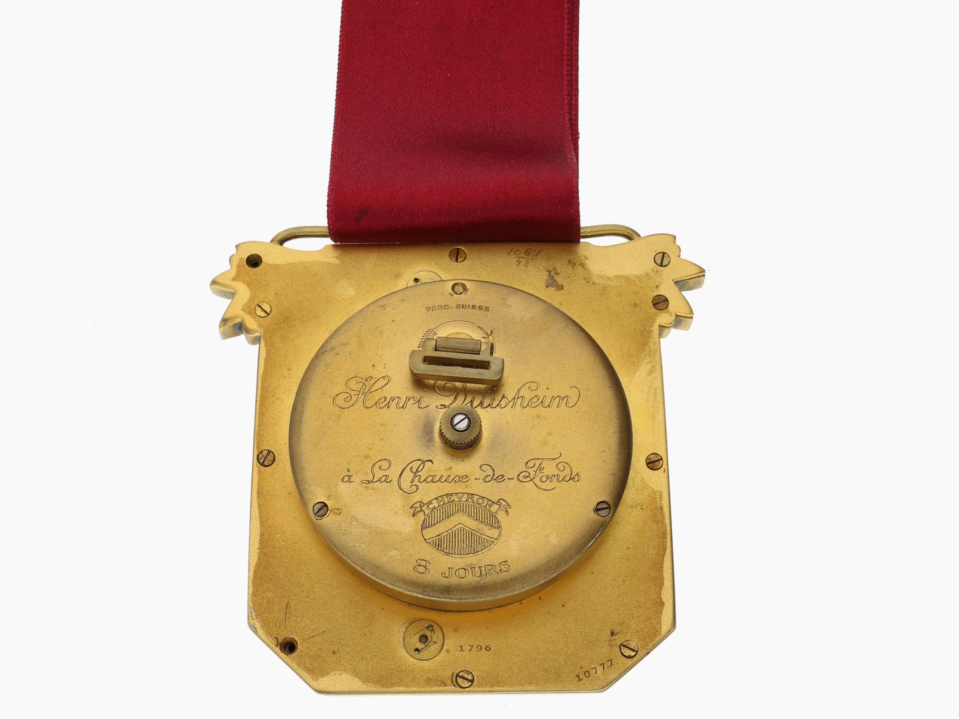 Wanduhr: ungewöhnliche Miniatur-Emaille-Uhr in Form einer Chatelaine, 8-Tage-Werk, Henri Ditisheim - Image 4 of 4