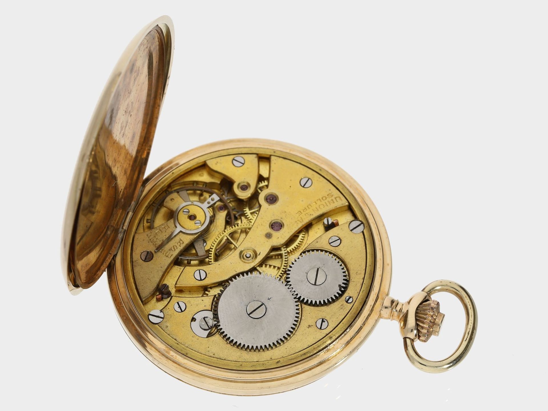 Taschenuhr: kleine Goldsavonnette in Chronometerqualität, Union S.A Soleure No.53320, ca. 1910Ca. - Image 4 of 4
