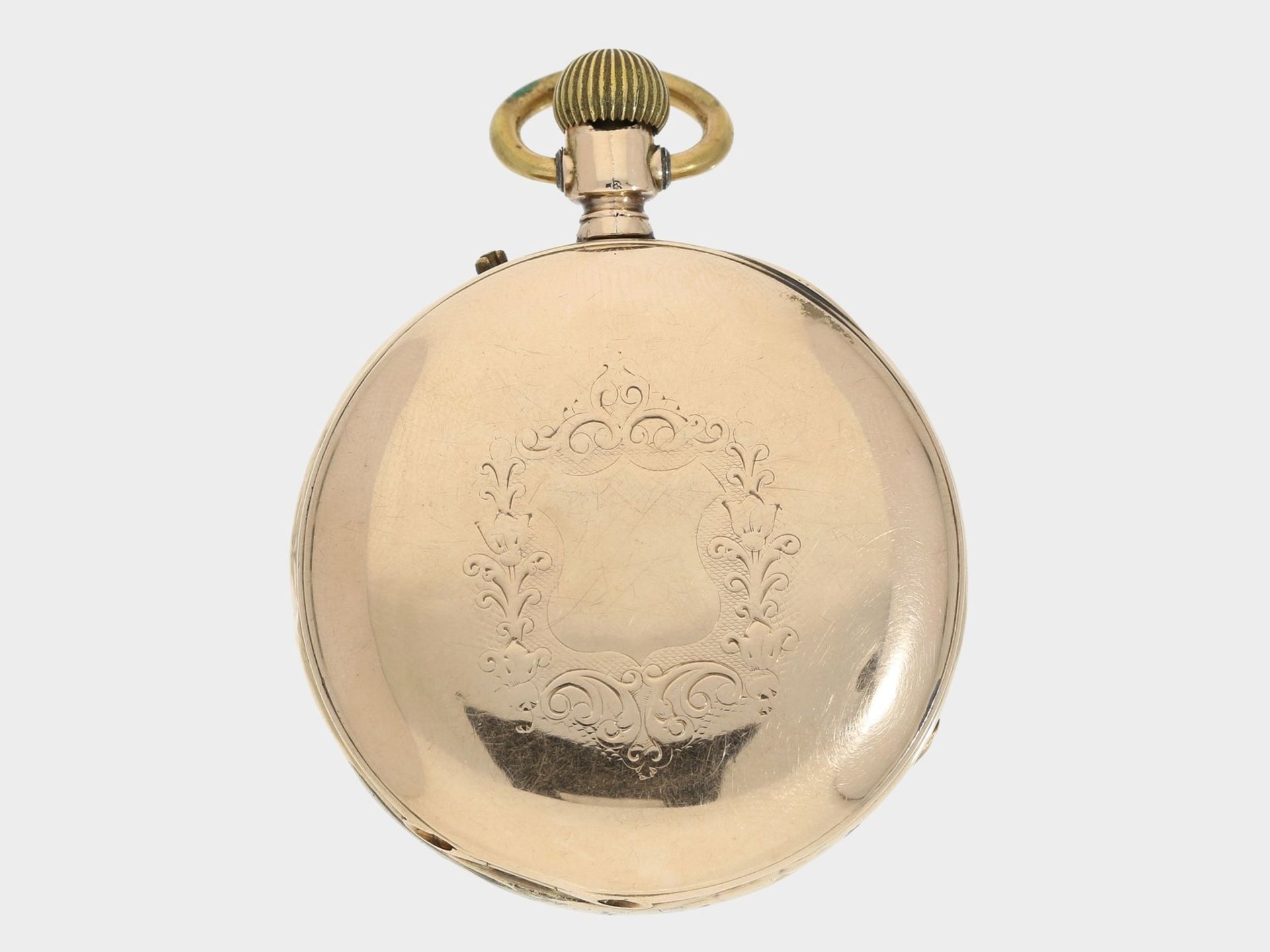 Taschenuhr: frühe, goldene Taschenuhr, um 1875, Ankerchronometer< - Bild 2 aus 4