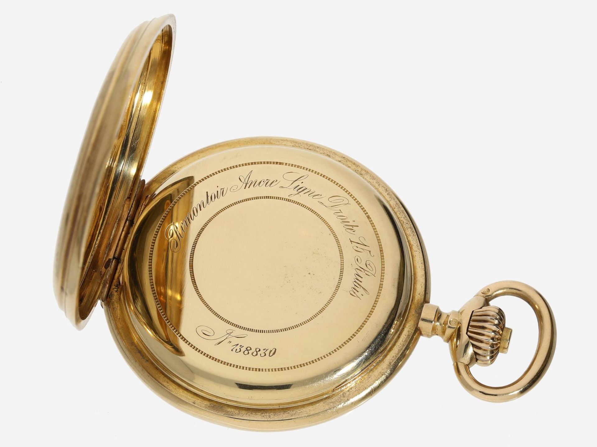 Taschenuhr: frühe 18K Goldsavonnette, feines Ankerchronometer, ca. 1885< - Bild 3 aus 4