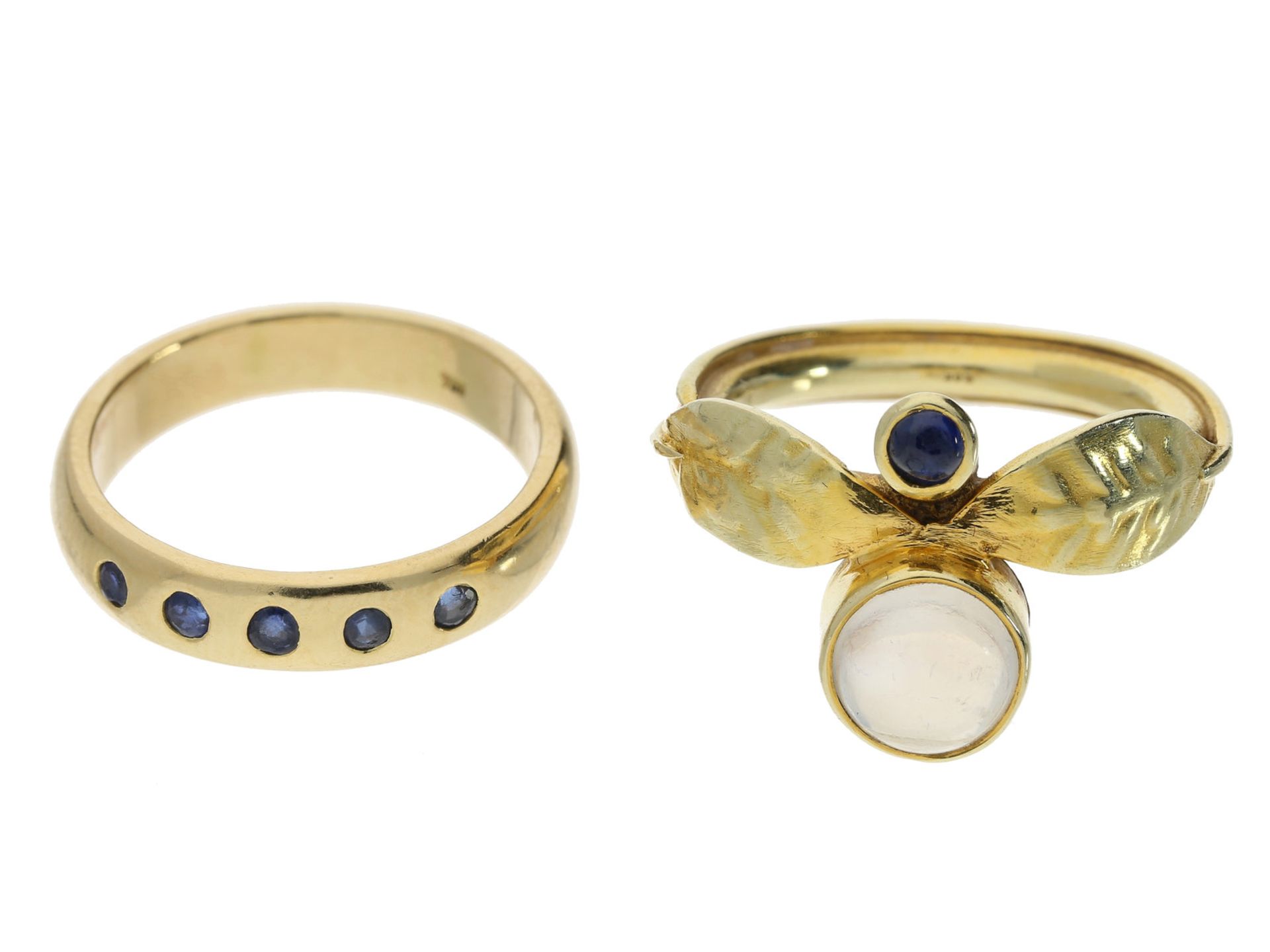 Ring: 2 goldene vintage Ringe mit Mondstein und Saphiren