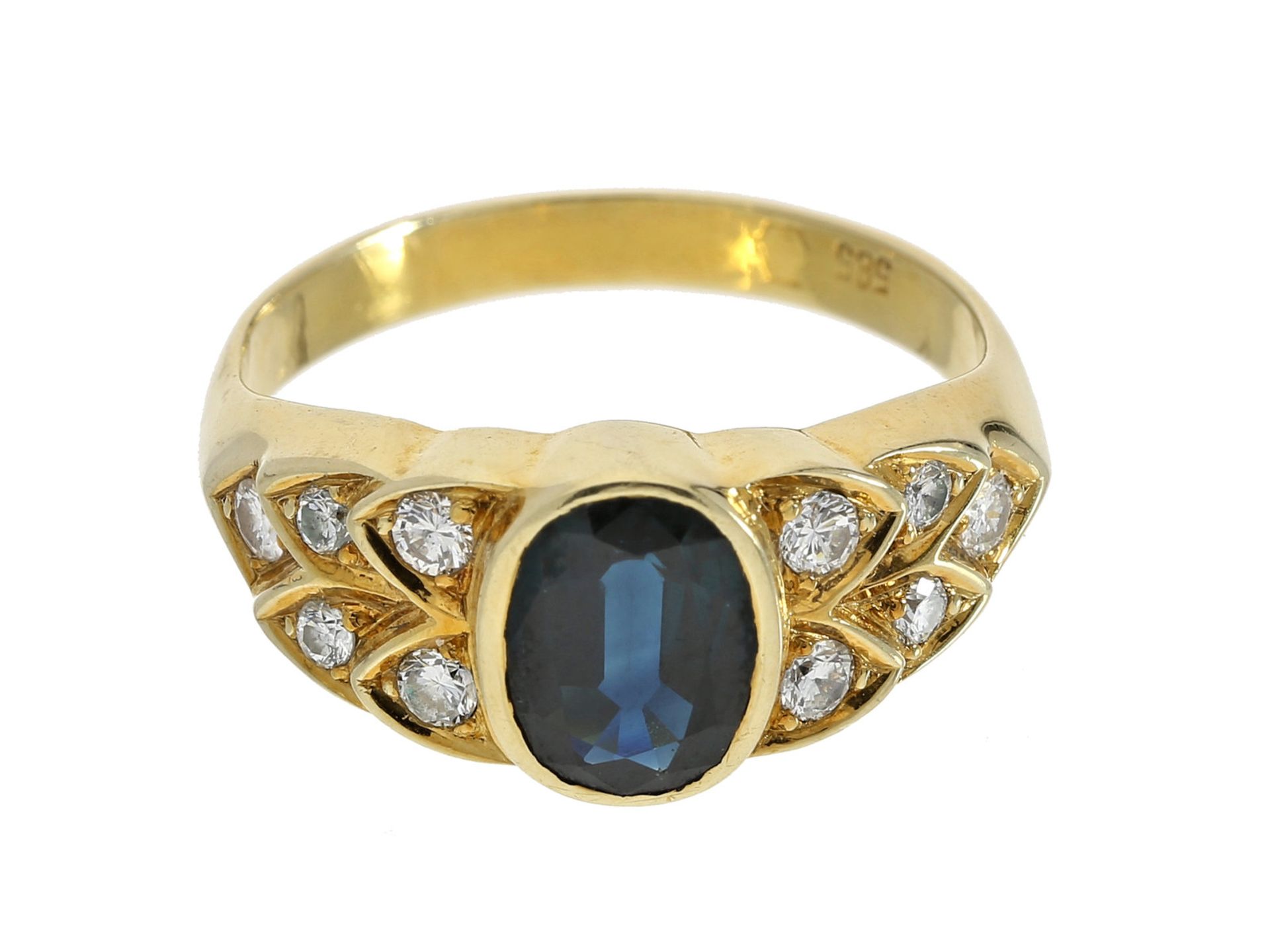 Ring: attraktiver gelbgoldener Saphir-Ring mit Brillanten