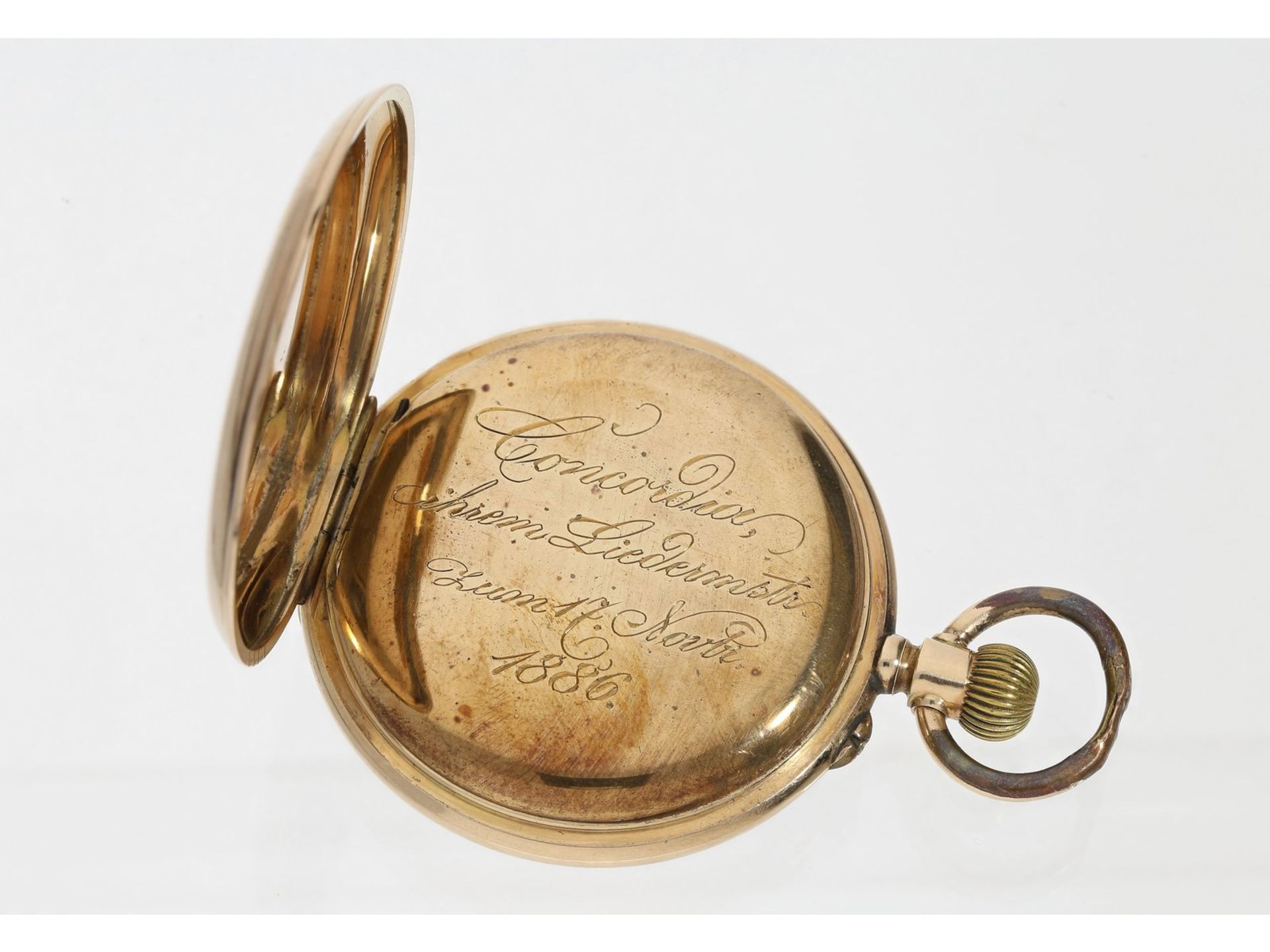 Taschenuhr: rotgoldene Taschenuhr, um 1885, Ankerchronometer - Bild 3 aus 4