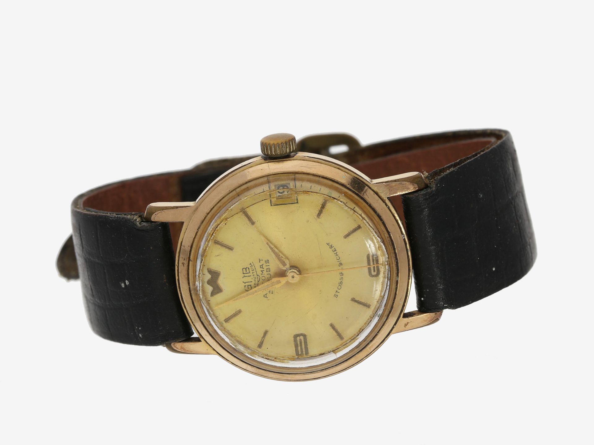 Armbanduhr: sehr seltene Glashütter Herrenarmbanduhr, um 1963, GUB Kaliber 68.4 "Automat"<