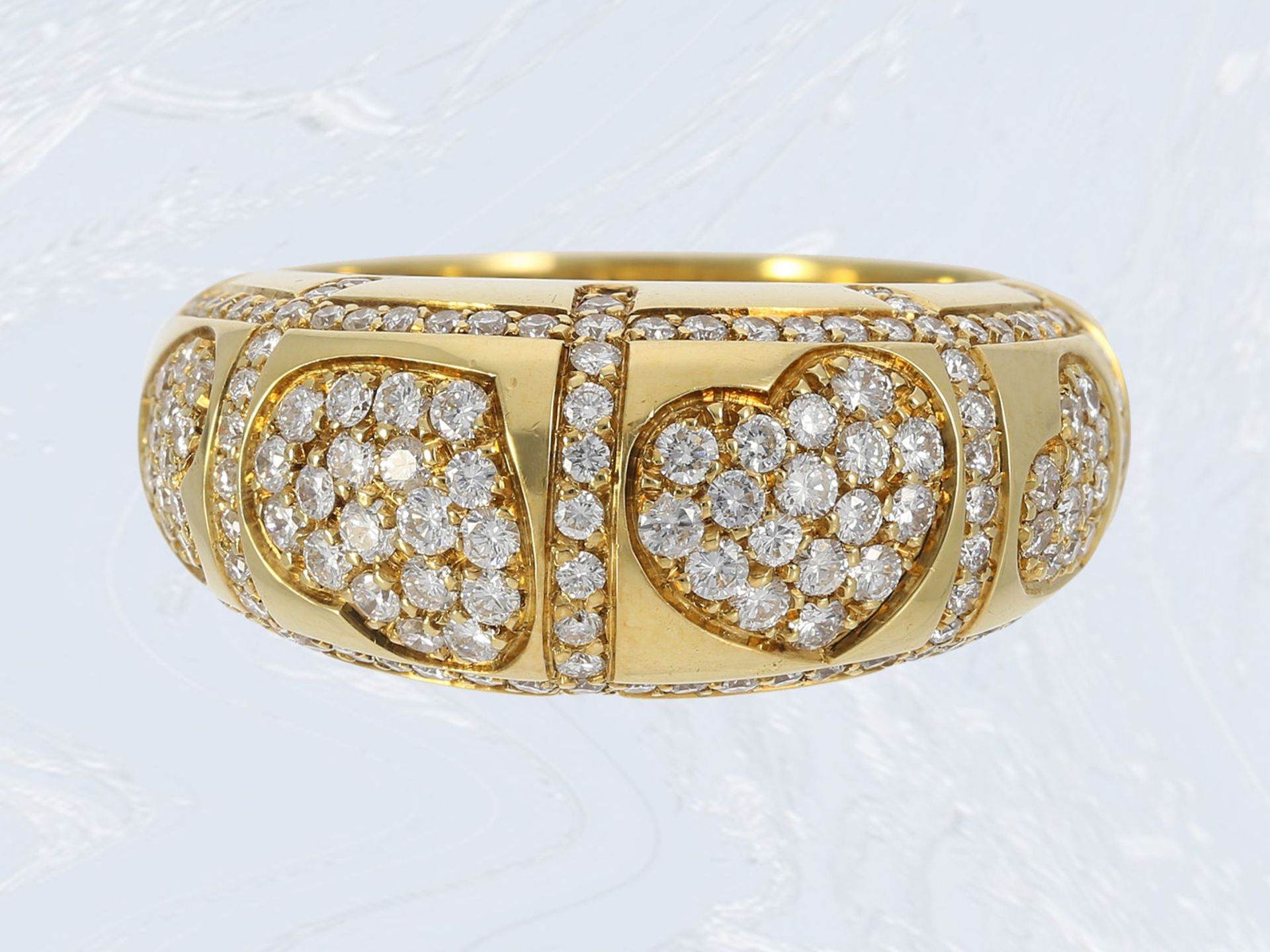 Ring: wertvoller Goldschmiedering mit reichhaltigem Brillantbesatz, ca. 1ct, hochwertige - Bild 3 aus 5