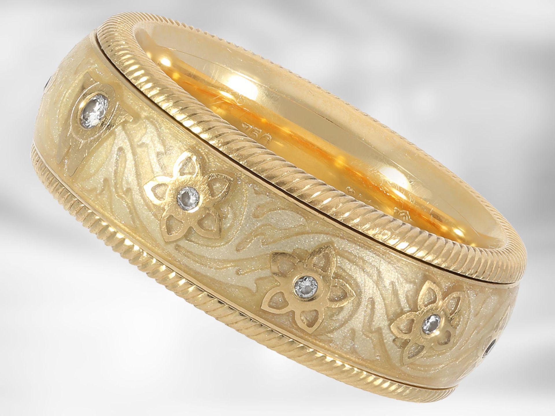 Ring: hochfeiner Wellendorff Gold/Emaille-Ring "Seidenschimmer" mit Brillanten, 18K Gelbgold - Bild 3 aus 4