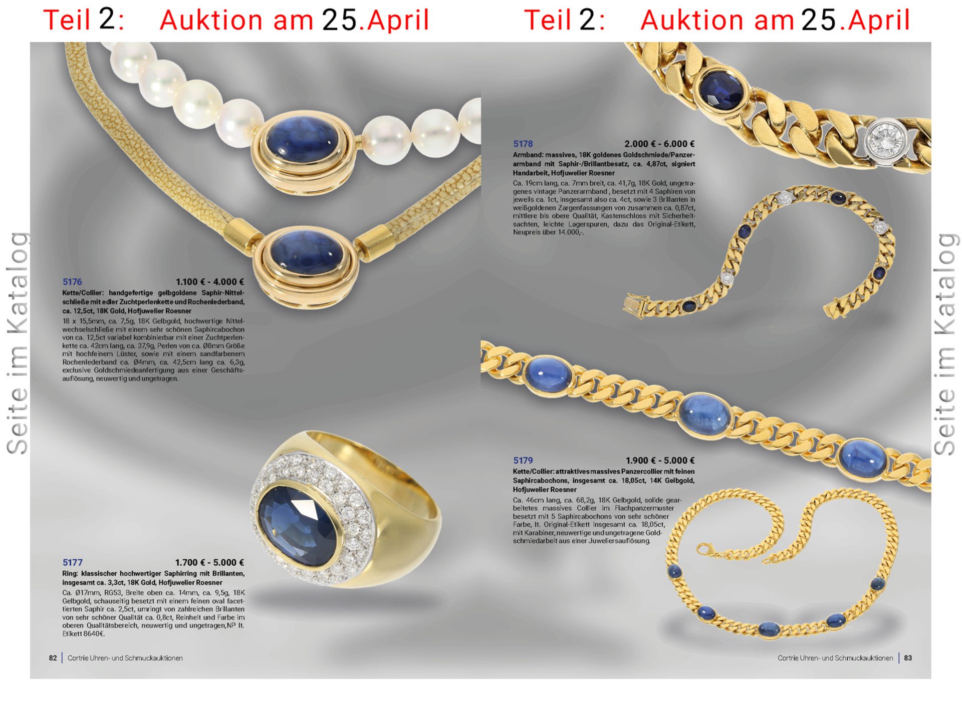 Armband: massives, 18K goldenes Goldschmiede/Panzerarmband mit Saphir-/Brillantbesatz, ca. 4,87ct, - Bild 3 aus 3