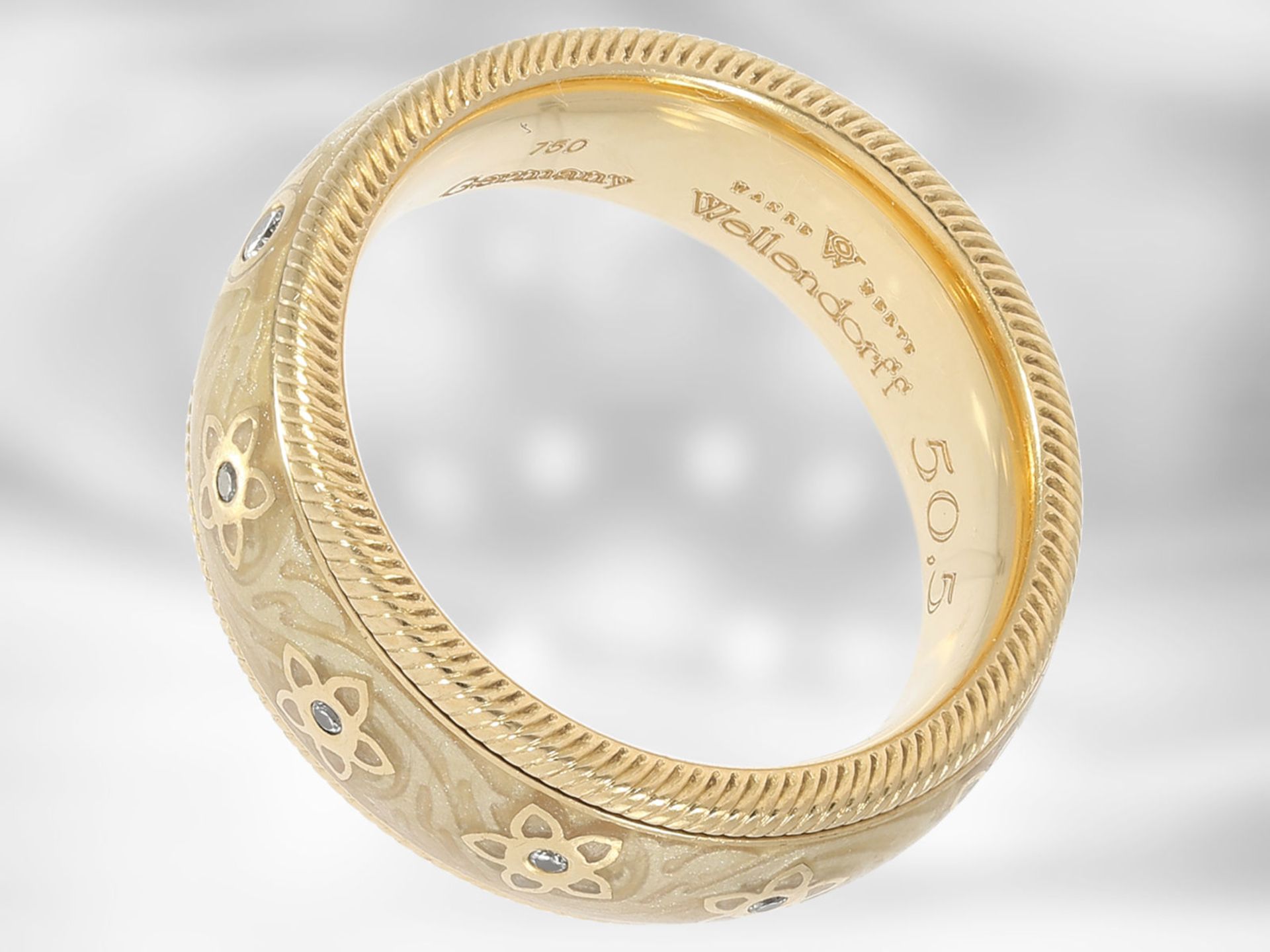 Ring: hochfeiner Wellendorff Gold/Emaille-Ring "Seidenschimmer" mit Brillanten, 18K Gelbgold - Image 2 of 4