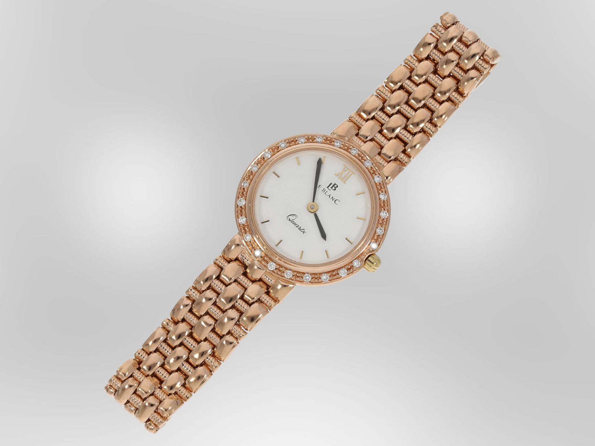 Armbanduhr: hochwertige rotgoldene Schmuckuhr mit Brillantbesatz, insgesamt ca. 0,24ct, 14K - Image 2 of 4