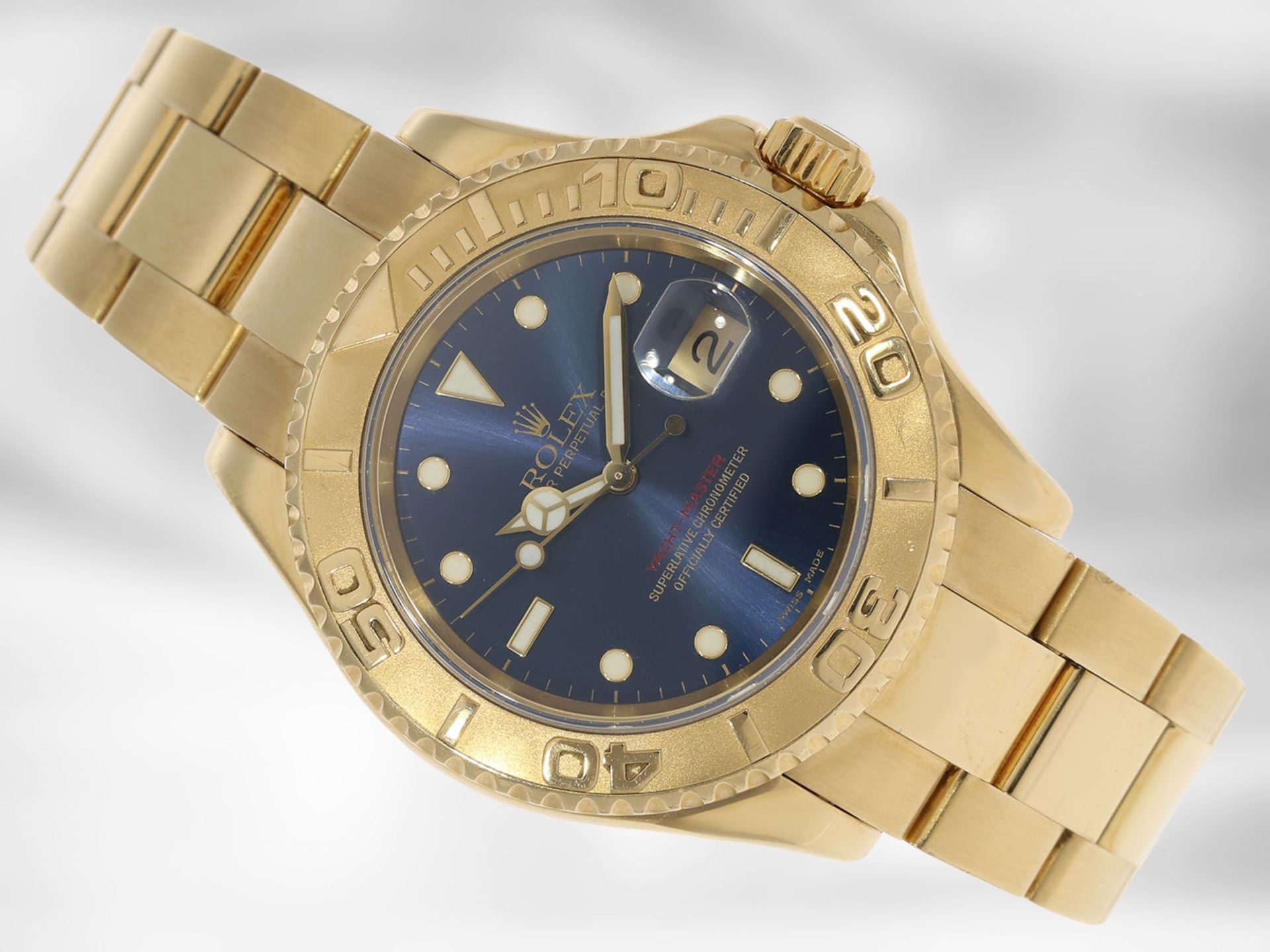 Armbanduhr: luxuriöse Rolex Herrenuhr, Yachtmaster Ref.16628 in Vollgold, Originalpapiere,