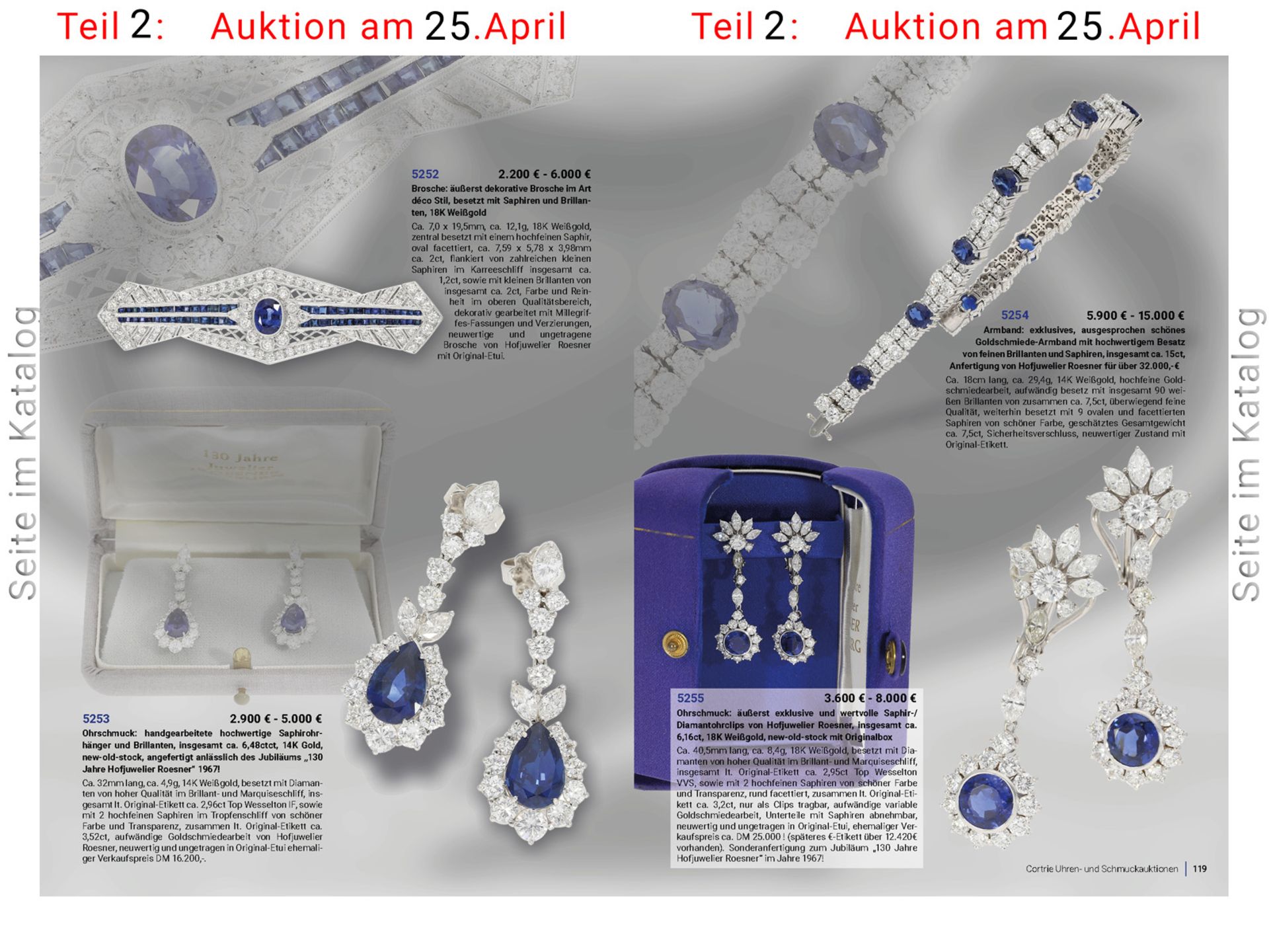 Ohrschmuck: äußerst exklusive und wertvolle Saphir-/Diamantohrclips von Hofjuwelier Roesner, - Bild 4 aus 4