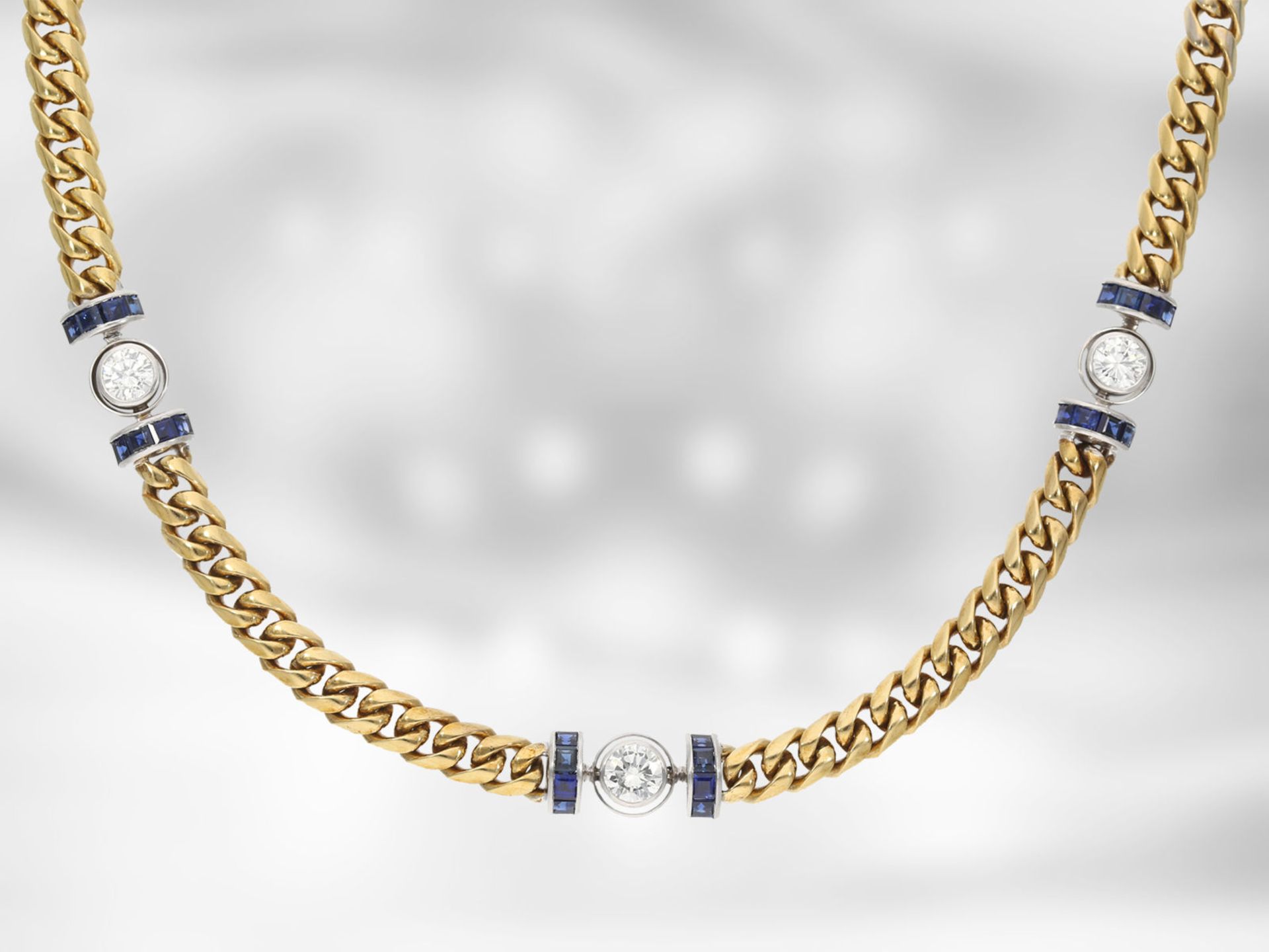 Collier: attraktives massives Panzercollier mit Brillanten und Saphiren, insgesamt ca. 4,06ct, 18K - Bild 4 aus 5