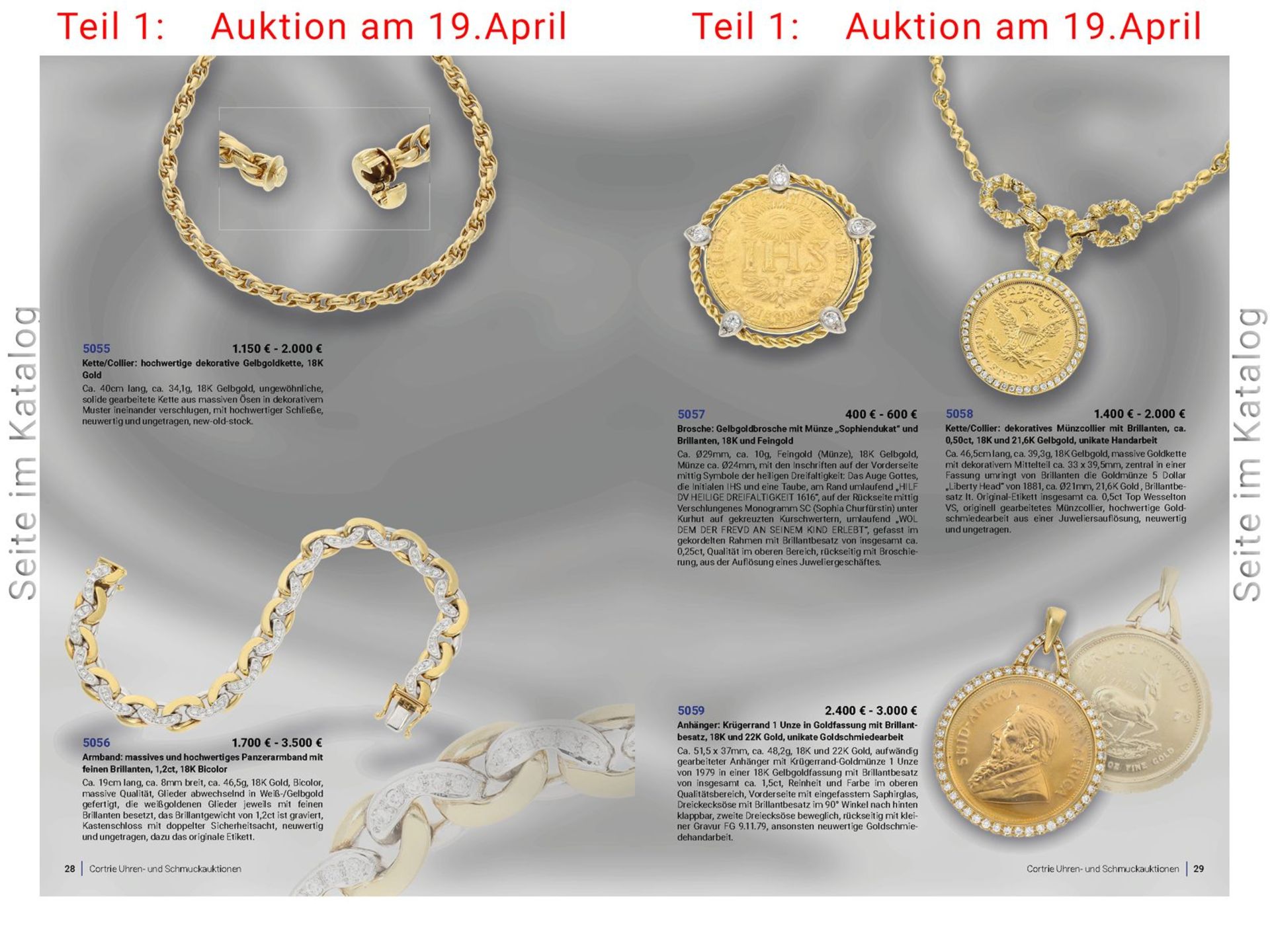 Anhänger: Krügerrand 1 Unze in Goldfassung mit Brillantbesatz, 18K und 22K Gold, unikate - Bild 3 aus 3