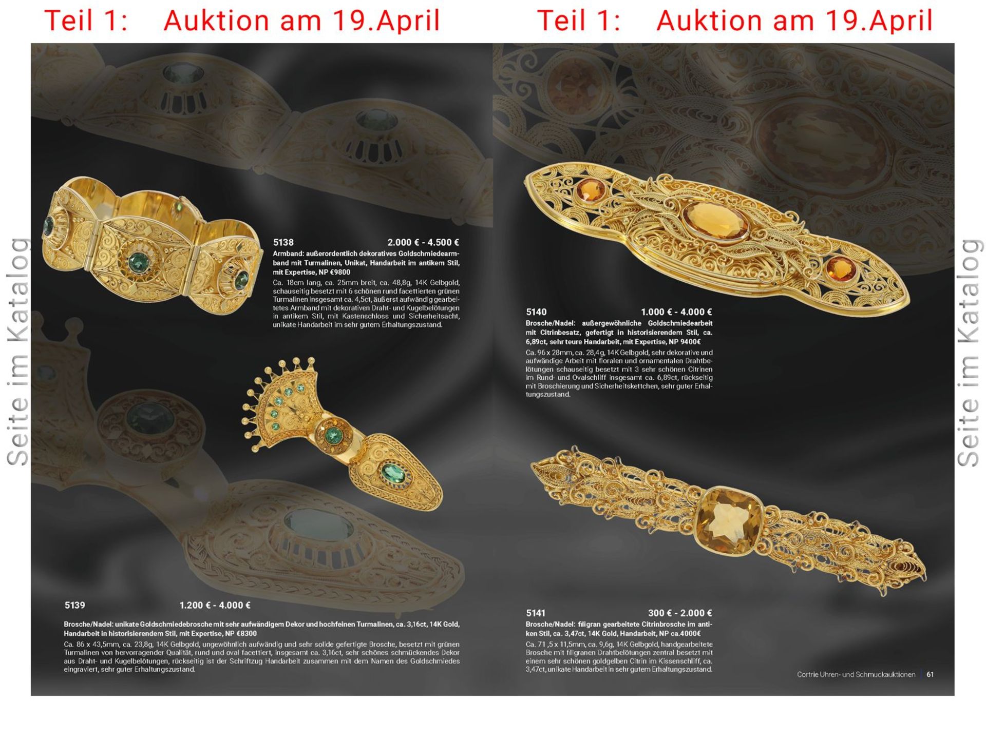 Brosche/Nadel: filigran gearbeitete Citrinbrosche im antiken Stil, ca. 3,47ct, 14K Gold, Handarbeit, - Bild 3 aus 3