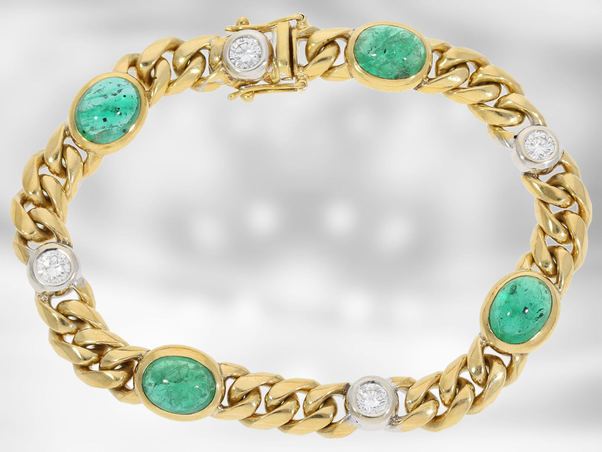 Armband: sehr hochwertiges vintage Panzerarmband mit Smaragd-Cabochons und Brillanten schöner - Bild 2 aus 3