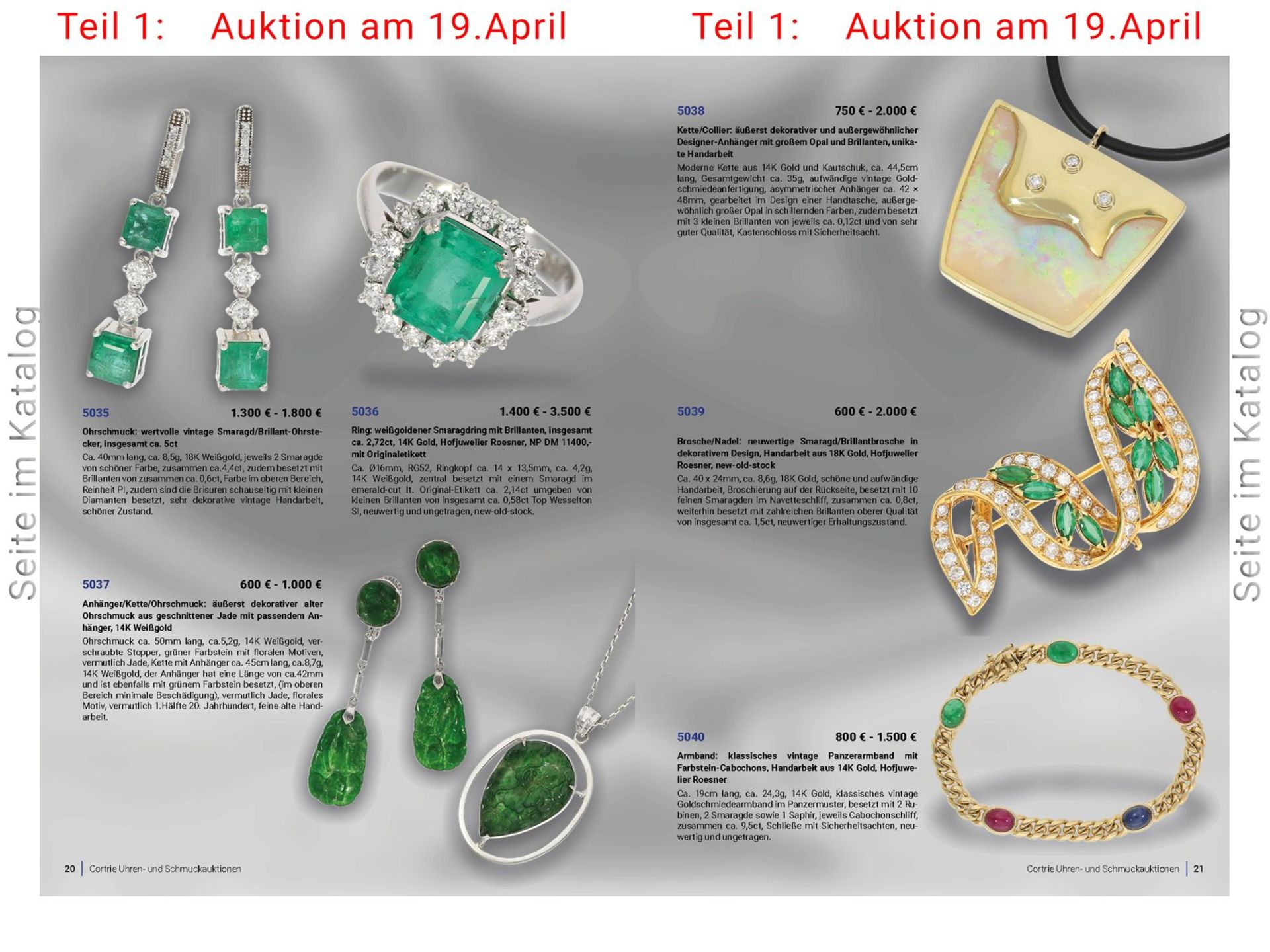 Brosche/Nadel: neuwertige Smaragd/Brillantbrosche in dekorativem Design, Handarbeit aus 18K Gold, - Bild 4 aus 4