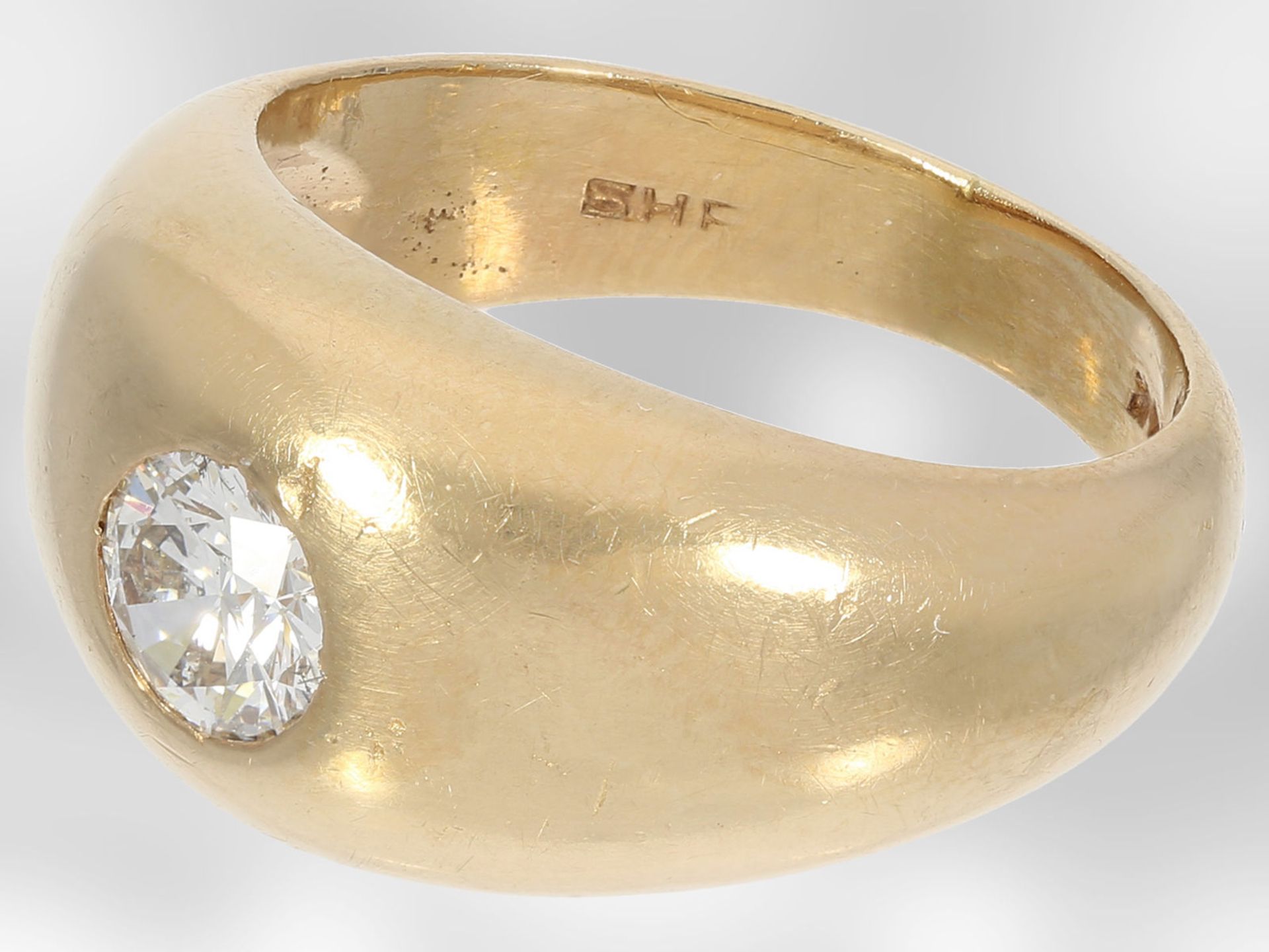 Ring: klassischer, massiver vintage Diamant-Bandring aus 14K Gold, ca. 0,8ct - Bild 3 aus 4