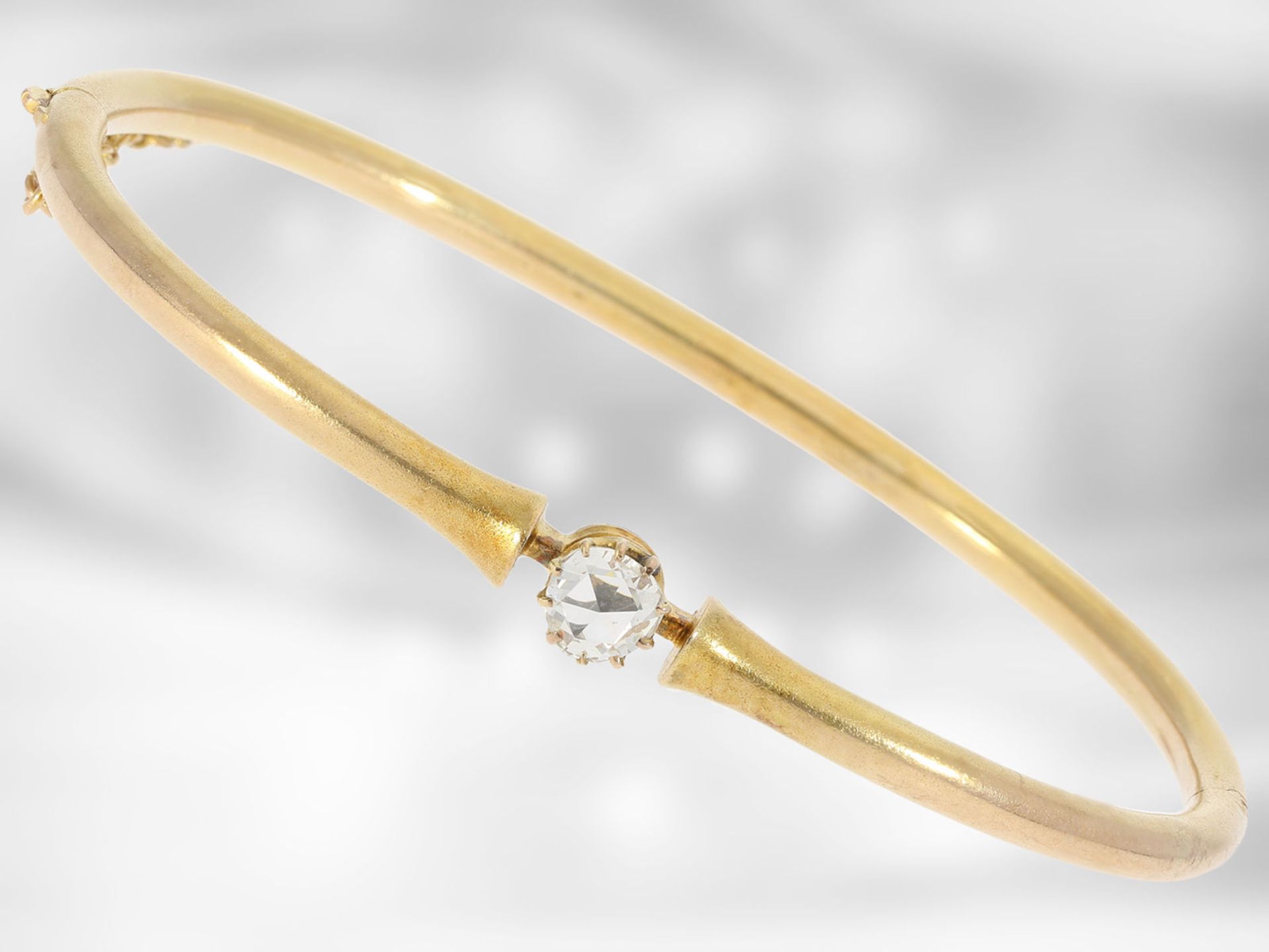 Armreif: goldener antiker Armreif mit Diamantrose, 14K Gelbgold, vermutlich um 1900