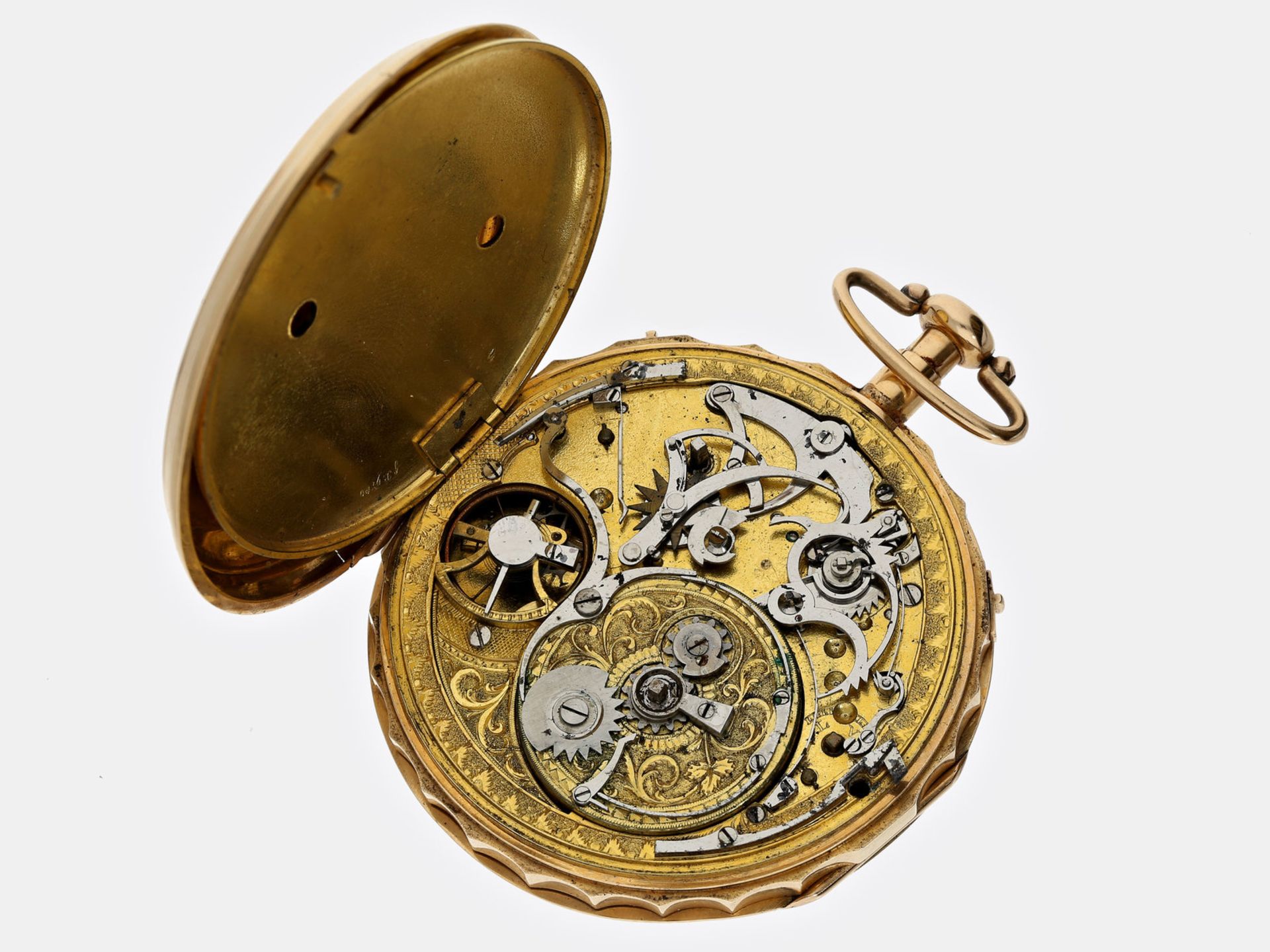 Taschenuhr: schwere 18K Gold Taschenuhr mit Schlagwerk und Musikspielwerk, signiert Breguet & Fils - Image 4 of 4