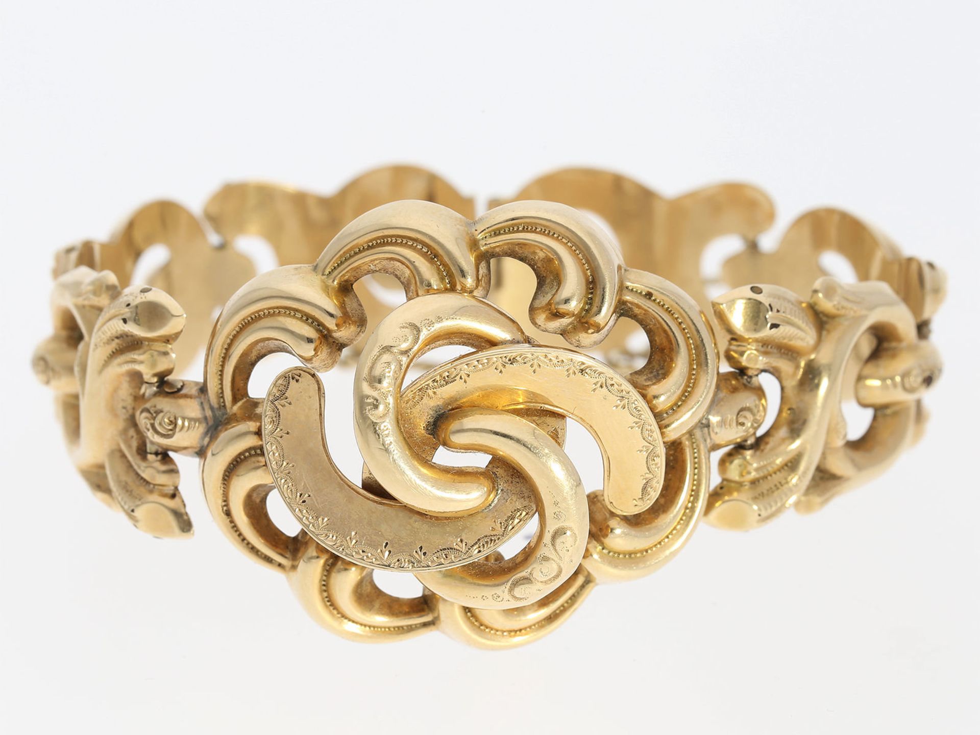 Armband: antikes, ausgefallenes Goldschmiedearmband, 14K Gold, ca.1850