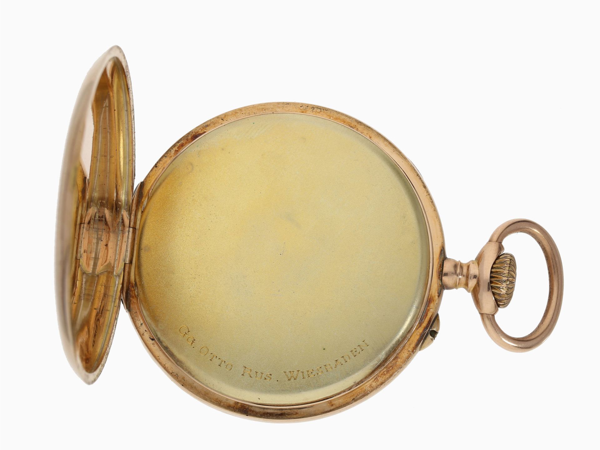 Taschenuhr: exquisites, rotgoldenes Ankerchronometer, um 1910, A. Hüning Genf - Bild 3 aus 4