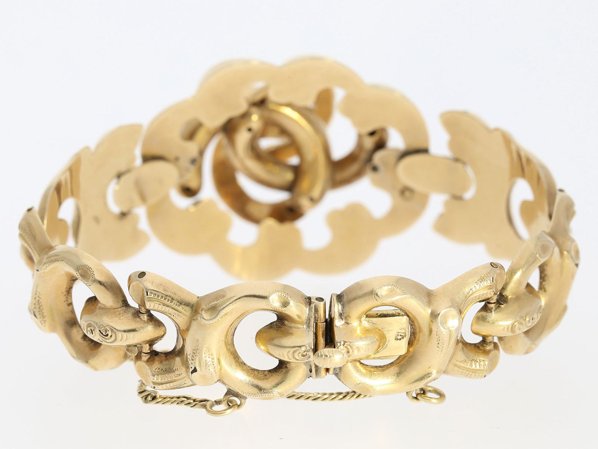 Armband: antikes, ausgefallenes Goldschmiedearmband, 14K Gold, ca.1850 - Image 3 of 3
