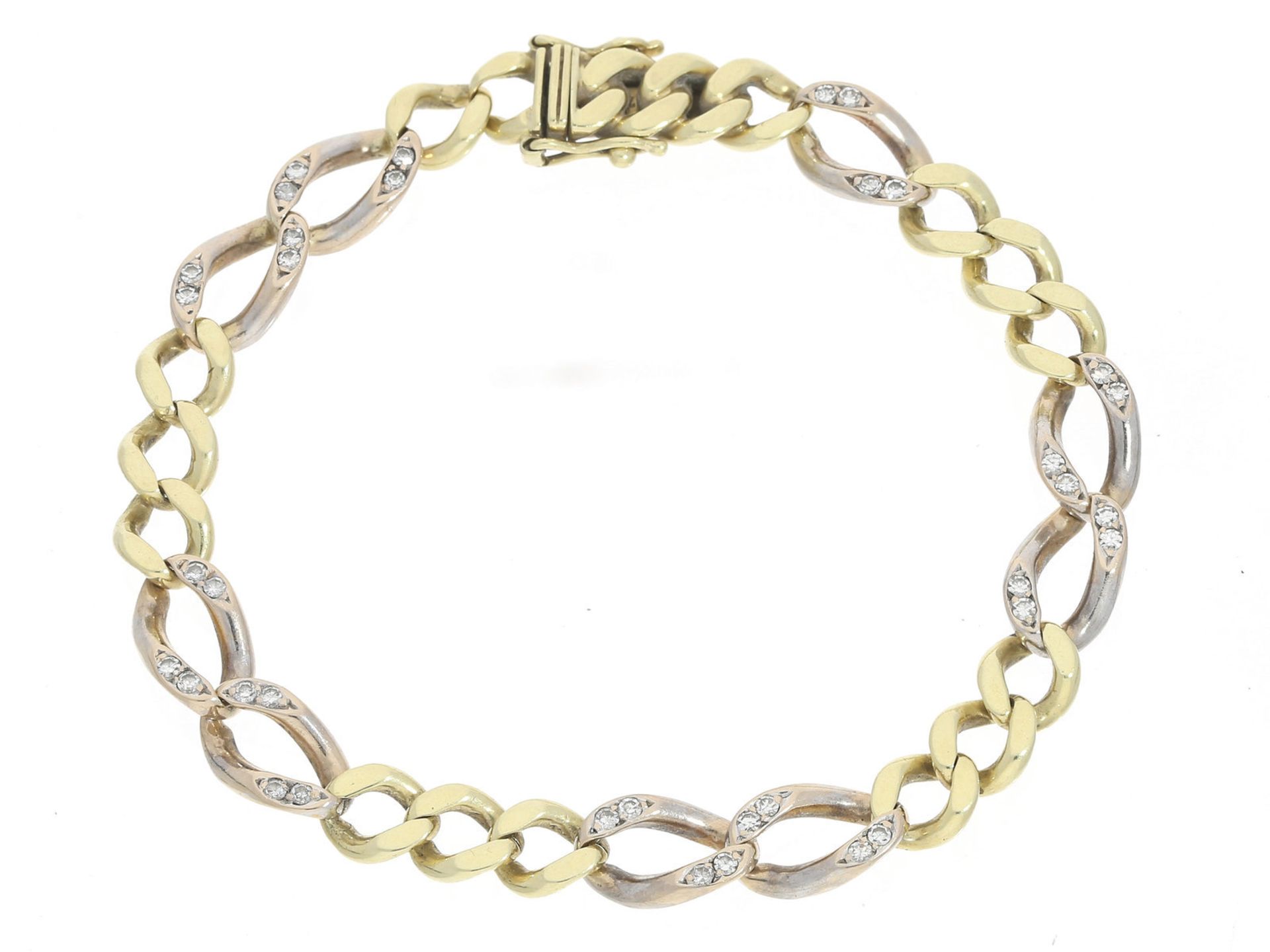 Armband: dekoratives vintage Goldschmiedearmband mit Diamantbesatz, Handarbeit aus 14K Gold