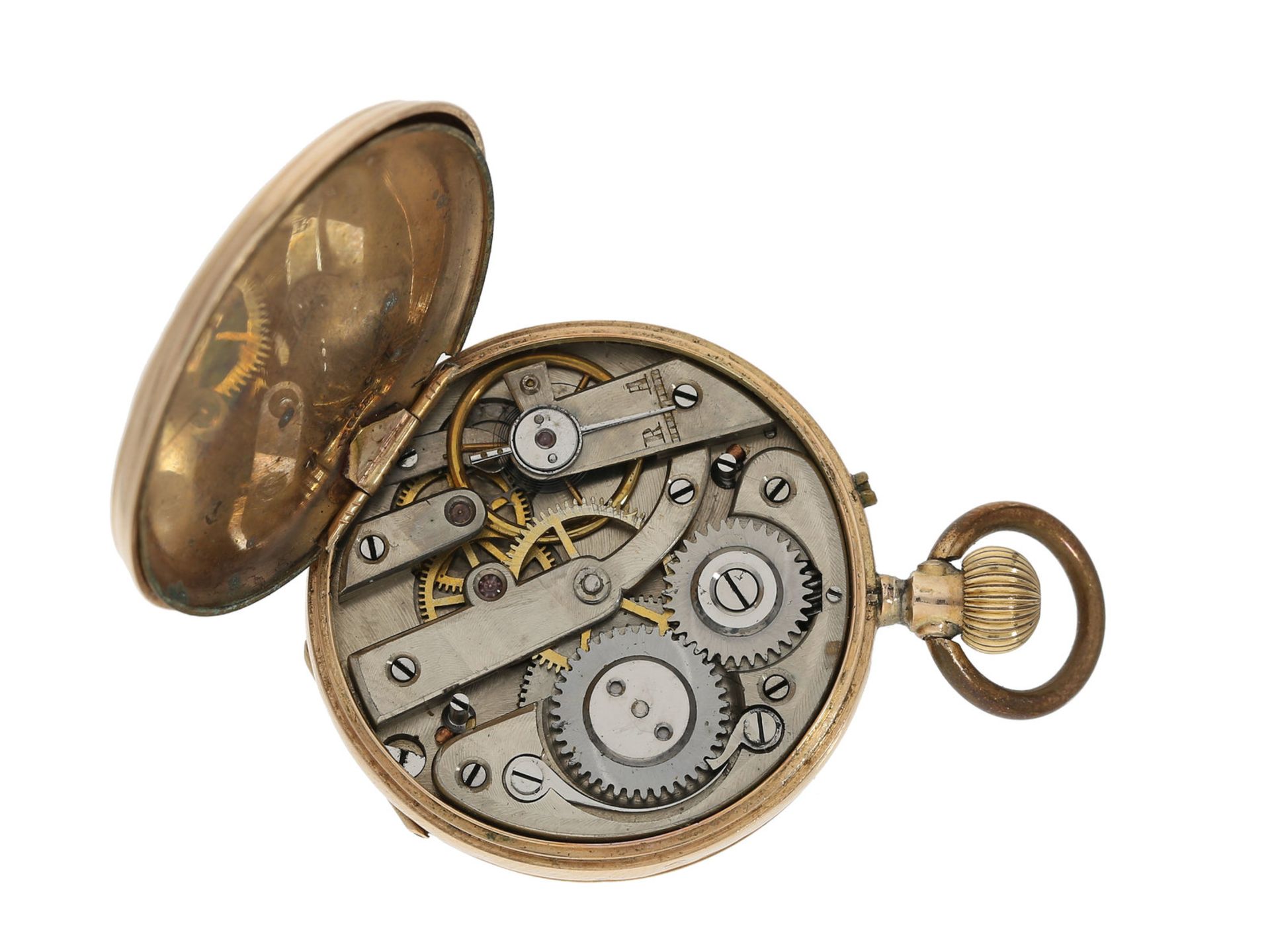 Taschenuhr: goldene Damentaschenuhr, um 1900, mit rotgoldener Uhrenkette - Image 4 of 5