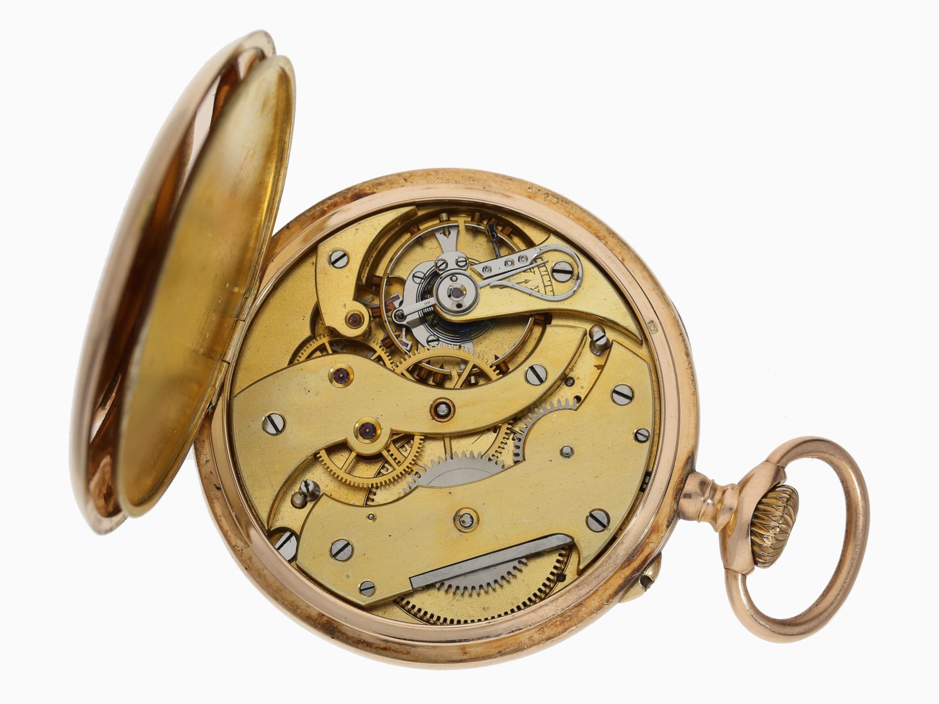 Taschenuhr: exquisites, rotgoldenes Ankerchronometer, um 1910, A. Hüning Genf - Bild 4 aus 4