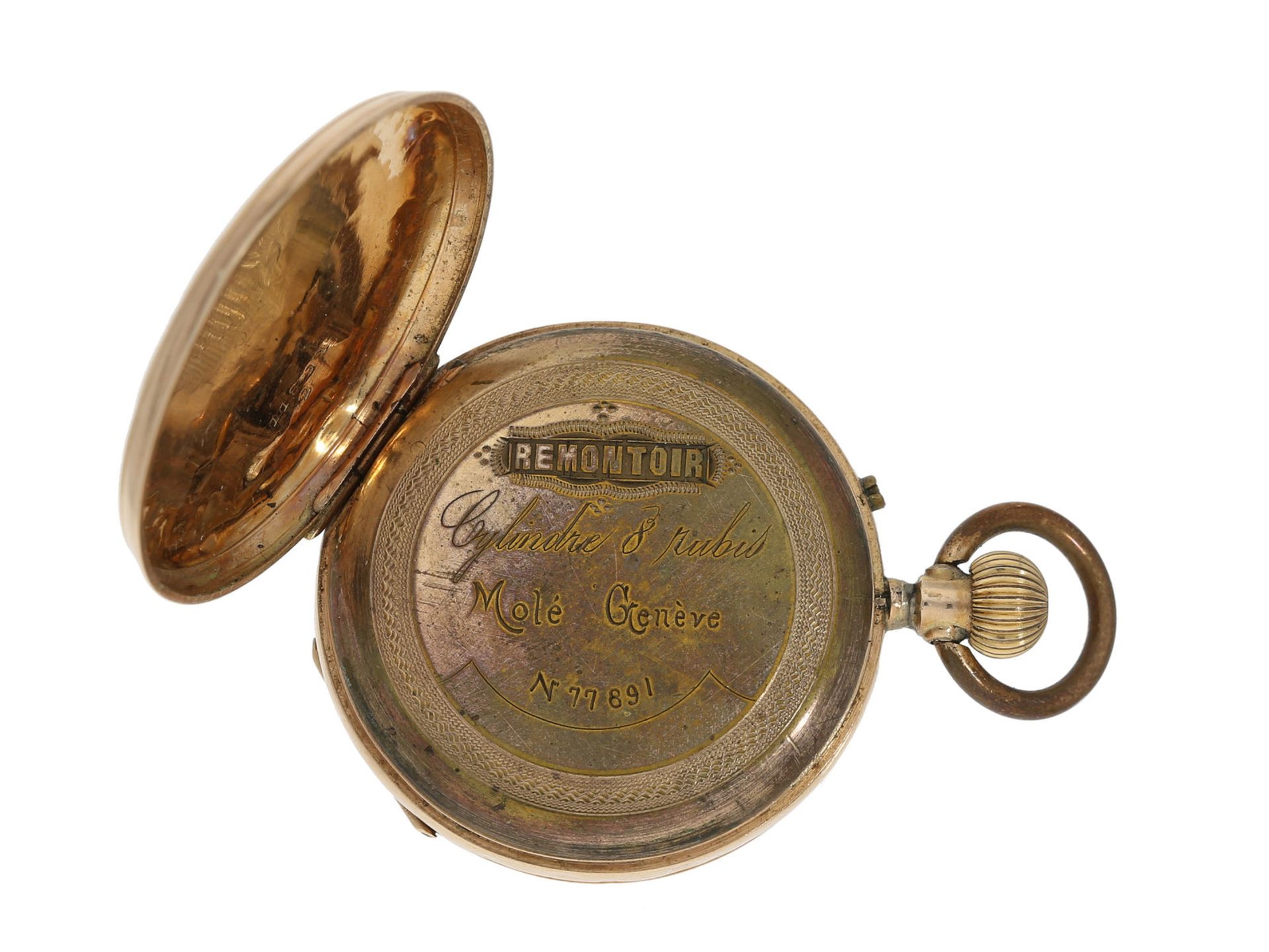 Taschenuhr: goldene Damentaschenuhr, um 1900, mit rotgoldener Uhrenkette - Image 3 of 5