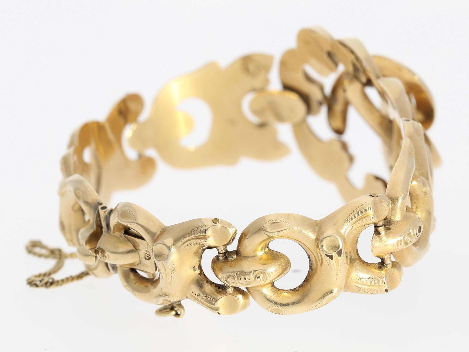 Armband: antikes, ausgefallenes Goldschmiedearmband, 14K Gold, ca.1850 - Image 2 of 3