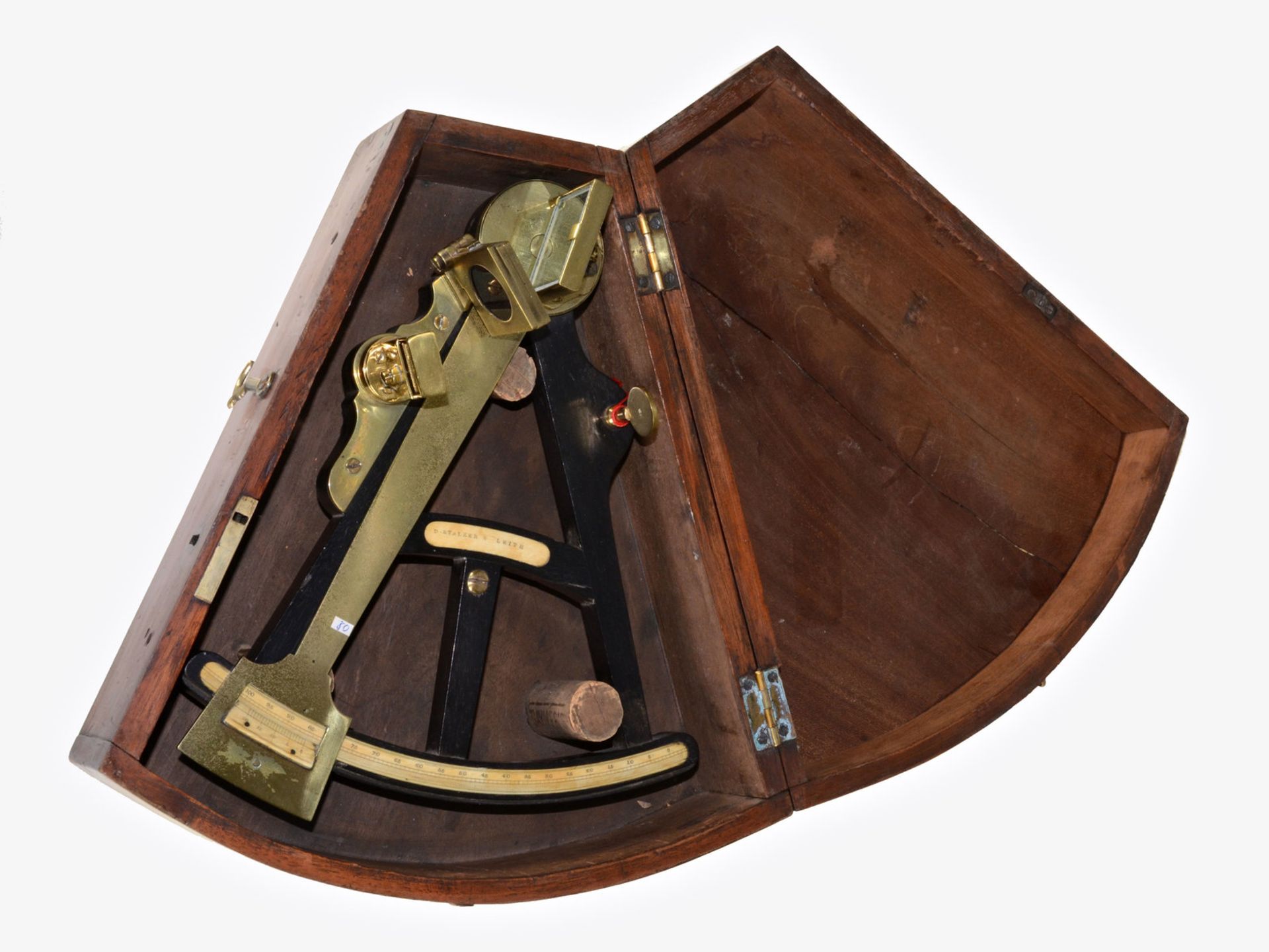 Nautische Instrumente, Sextant: sehr schöner, früher schottischer Sextant mit Originalbox, Maker's