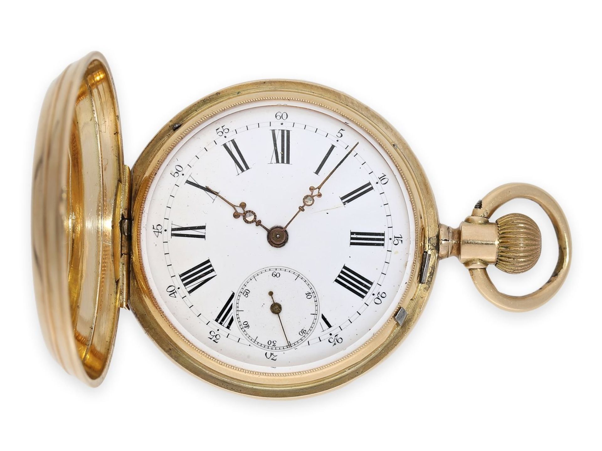 Pocket watch: fine Swiss gold hunting case watch with calendar on the back, ca. 1880 - Bild 2 aus 6