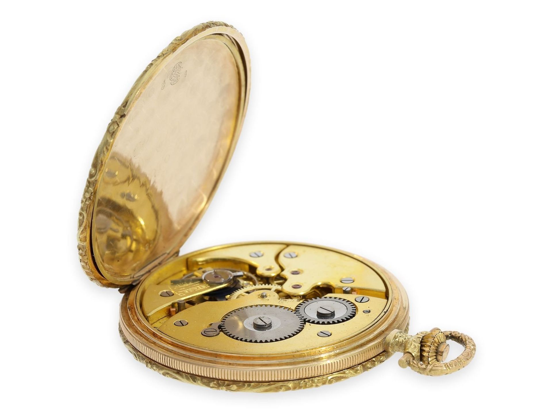 Pocket watch: exquisite, extremely beautiful Art Deco gold hunting case watch with pinstripe - Bild 5 aus 9