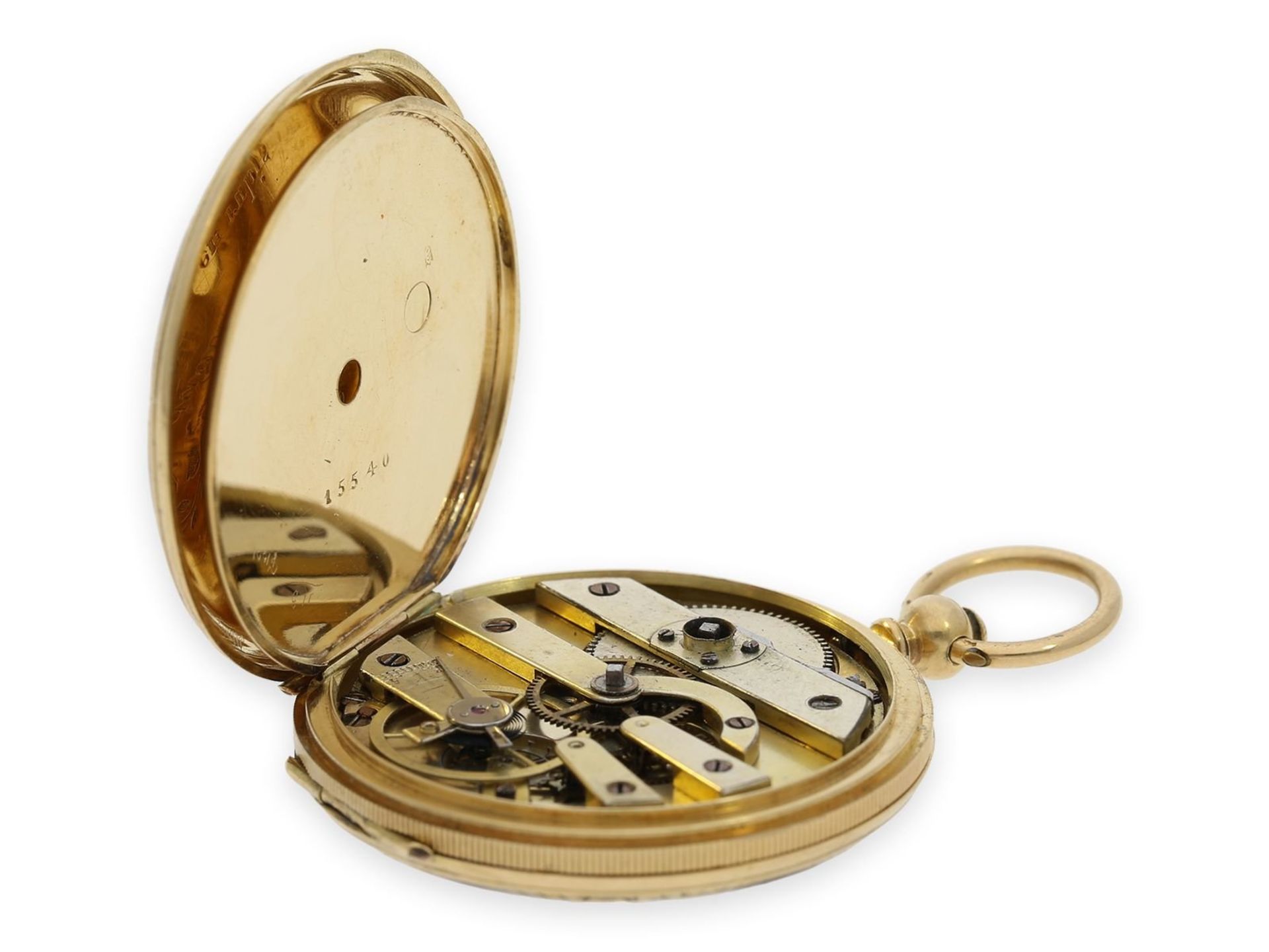 Pocket watch: beautiful gold/ enamel hunting case watch in the style of the early watches by Patek & - Bild 5 aus 8