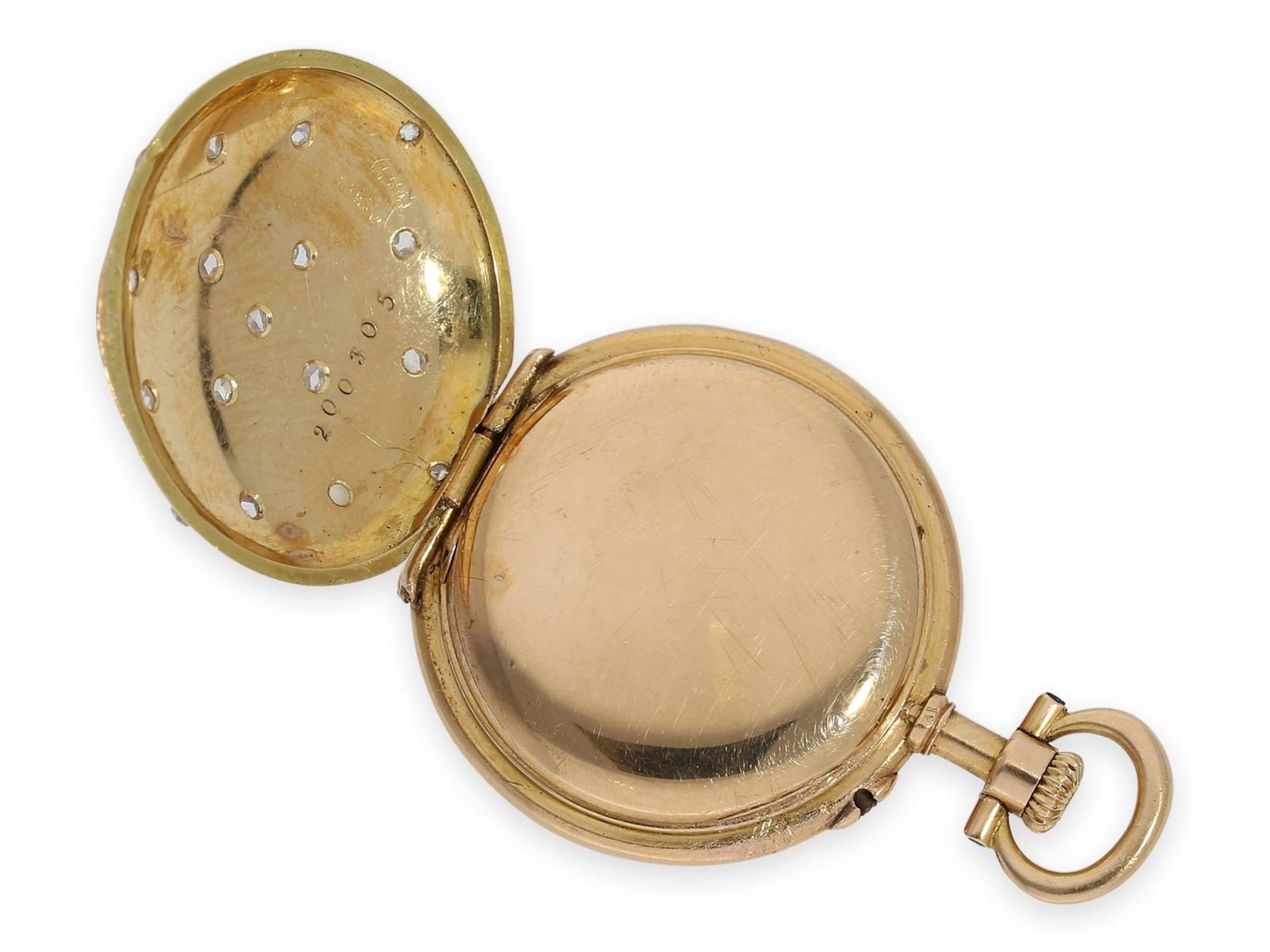 Pocket watch: ultra-fine Louis XV lady's' Lepine with gold/ enamel case, set with diamonds and - Bild 4 aus 4