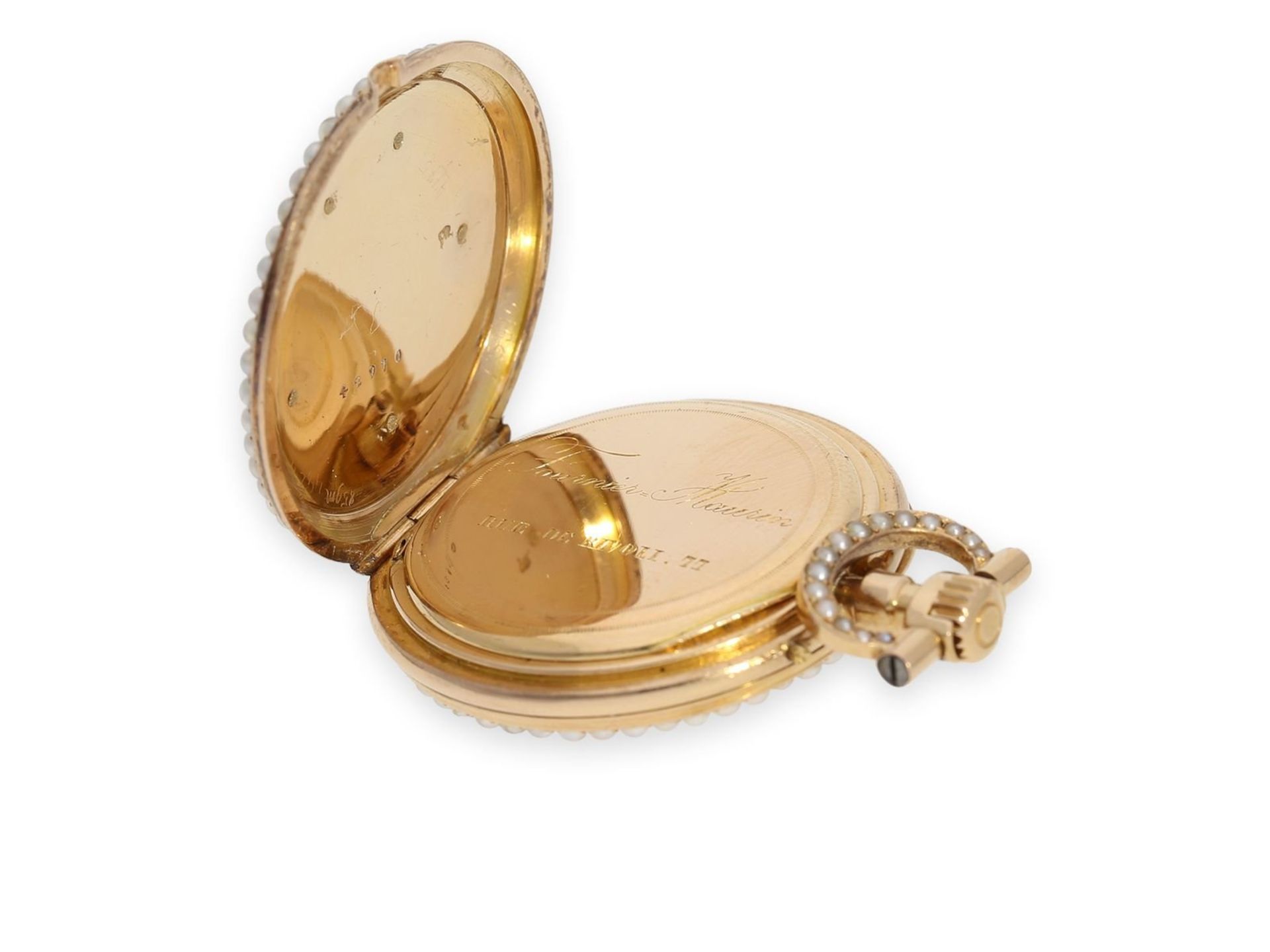 Pocket watch/ pendant watch: exquisite gold Louis XV lady's watch with pearl and diamond setting and - Bild 6 aus 8