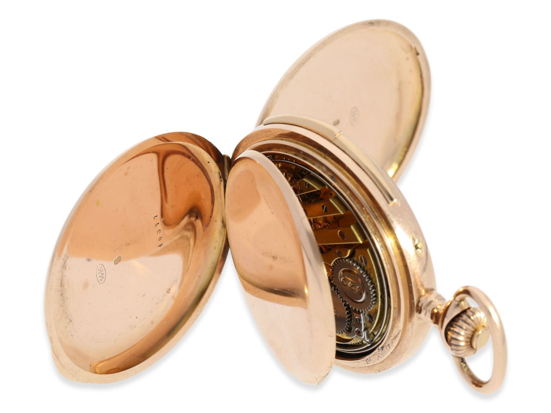 Pocket watch: rarity, very early pink gold hunting case watch with perpetual calendar and minute - Bild 6 aus 8