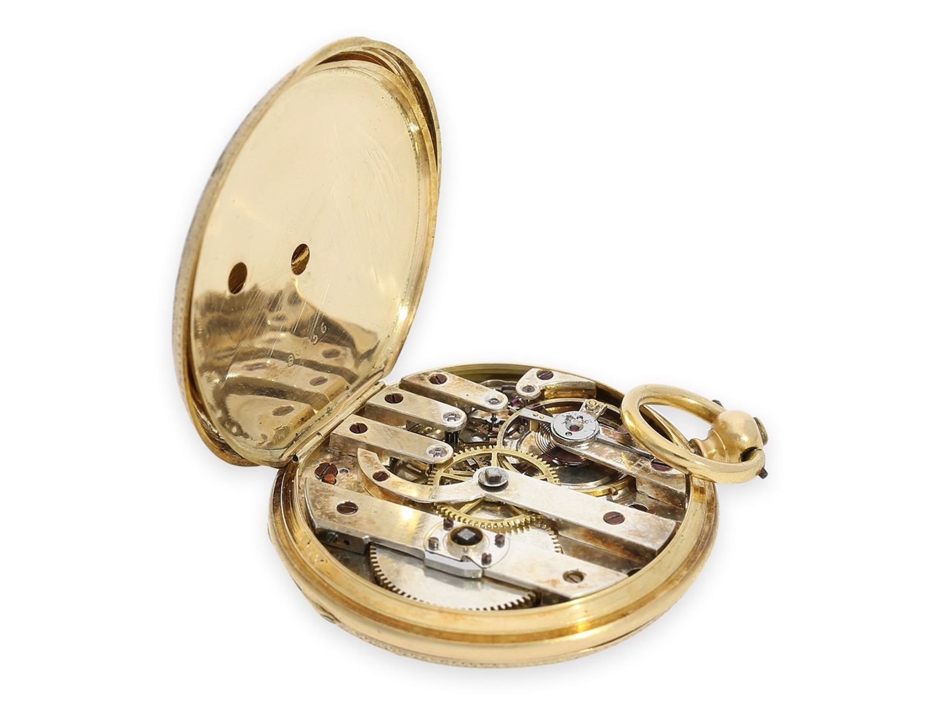 Pocket watch: fine gold/ enamel lady's hunting case watch with enamel painting and diamond - Bild 6 aus 8