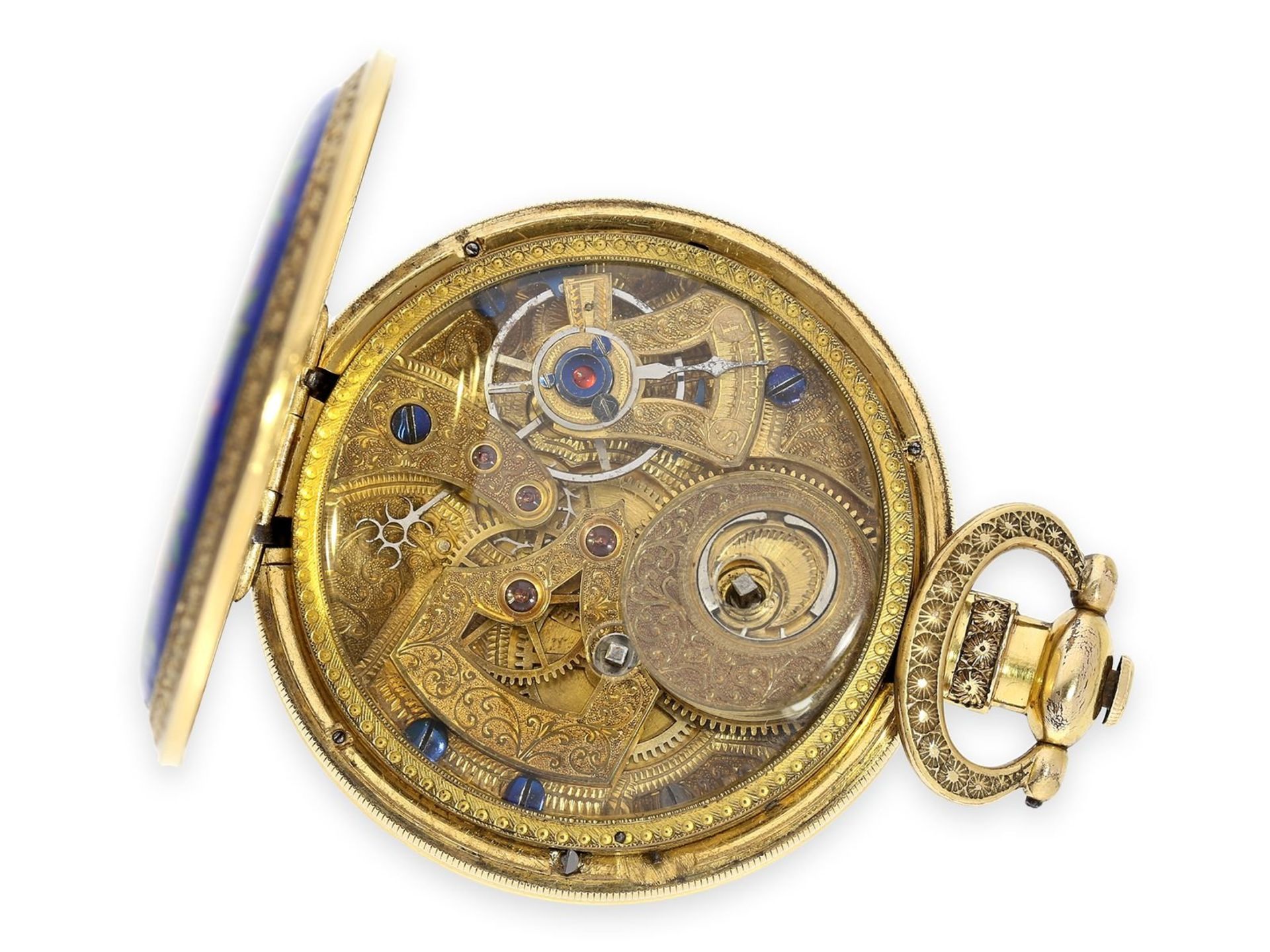 Pocket watch: large enamel pocket watch for the Chinese market, very fine painting, Fleurier ca. - Bild 3 aus 4