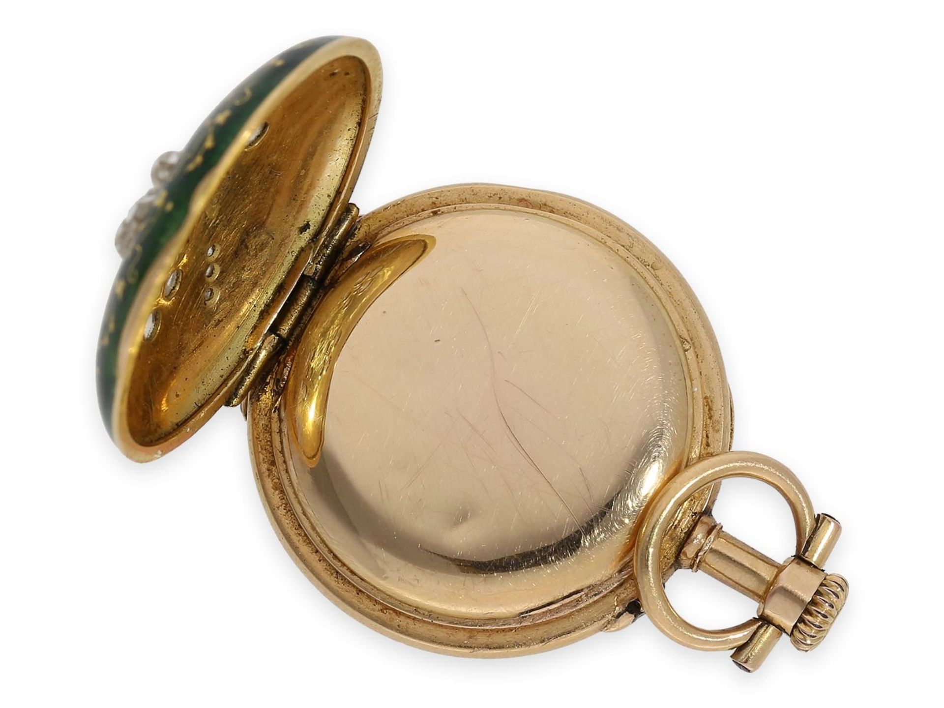 Pendant watch: exquisite gold/ enamel lady's watch with diamond setting, No. 37168, attributed to Le - Bild 5 aus 5