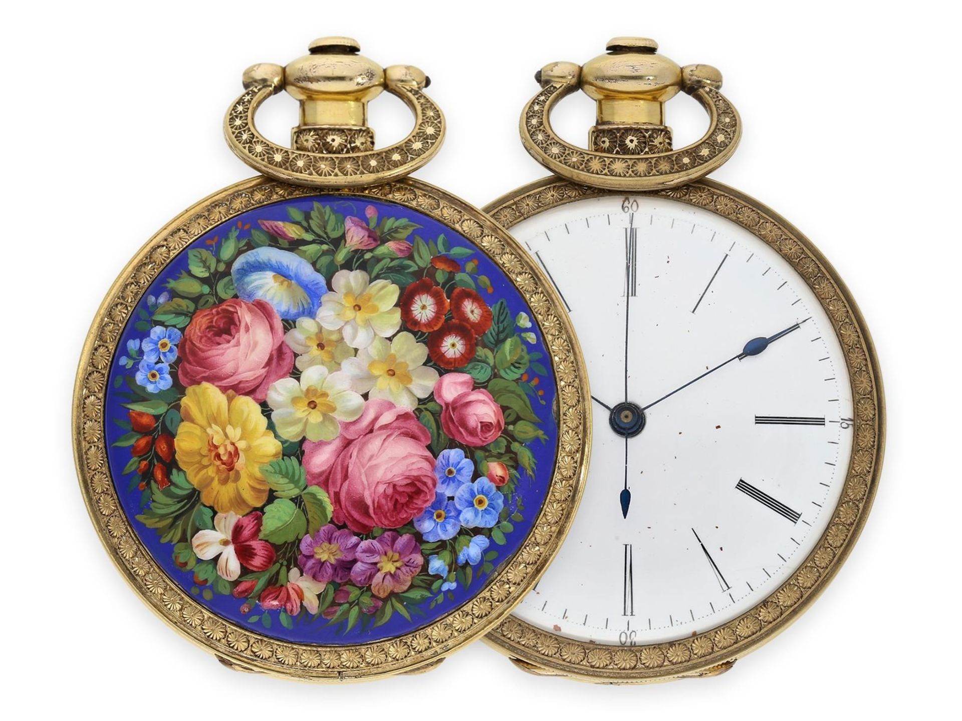 Pocket watch: large enamel pocket watch for the Chinese market, very fine painting, Fleurier ca.