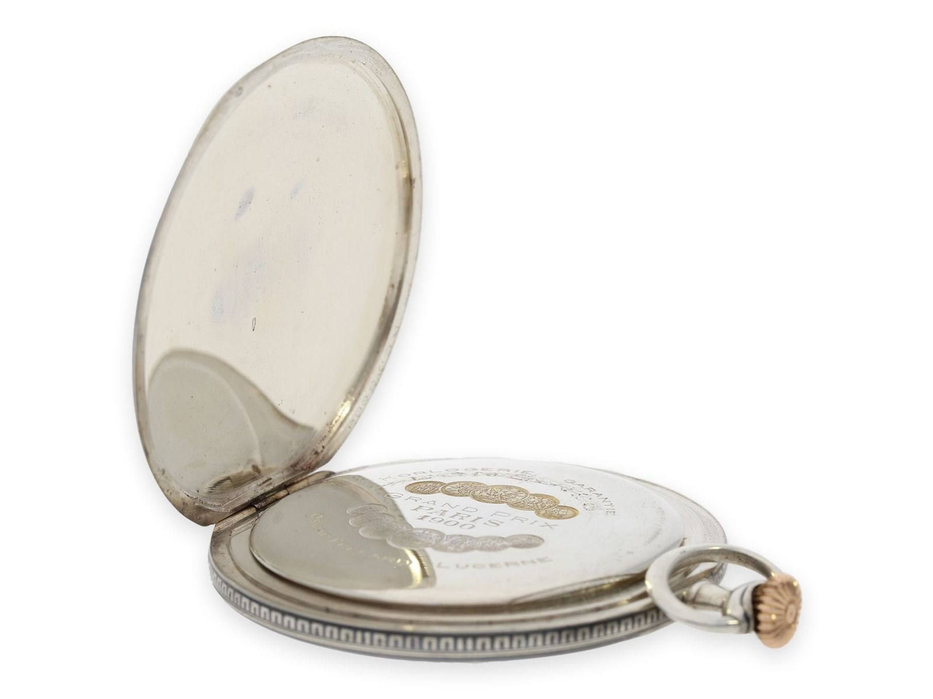 Pocket watch: exquisite Art Nouveau niello man's set, Oscar Fresard Lucerne for Hamilton Calcutta, - Bild 6 aus 9