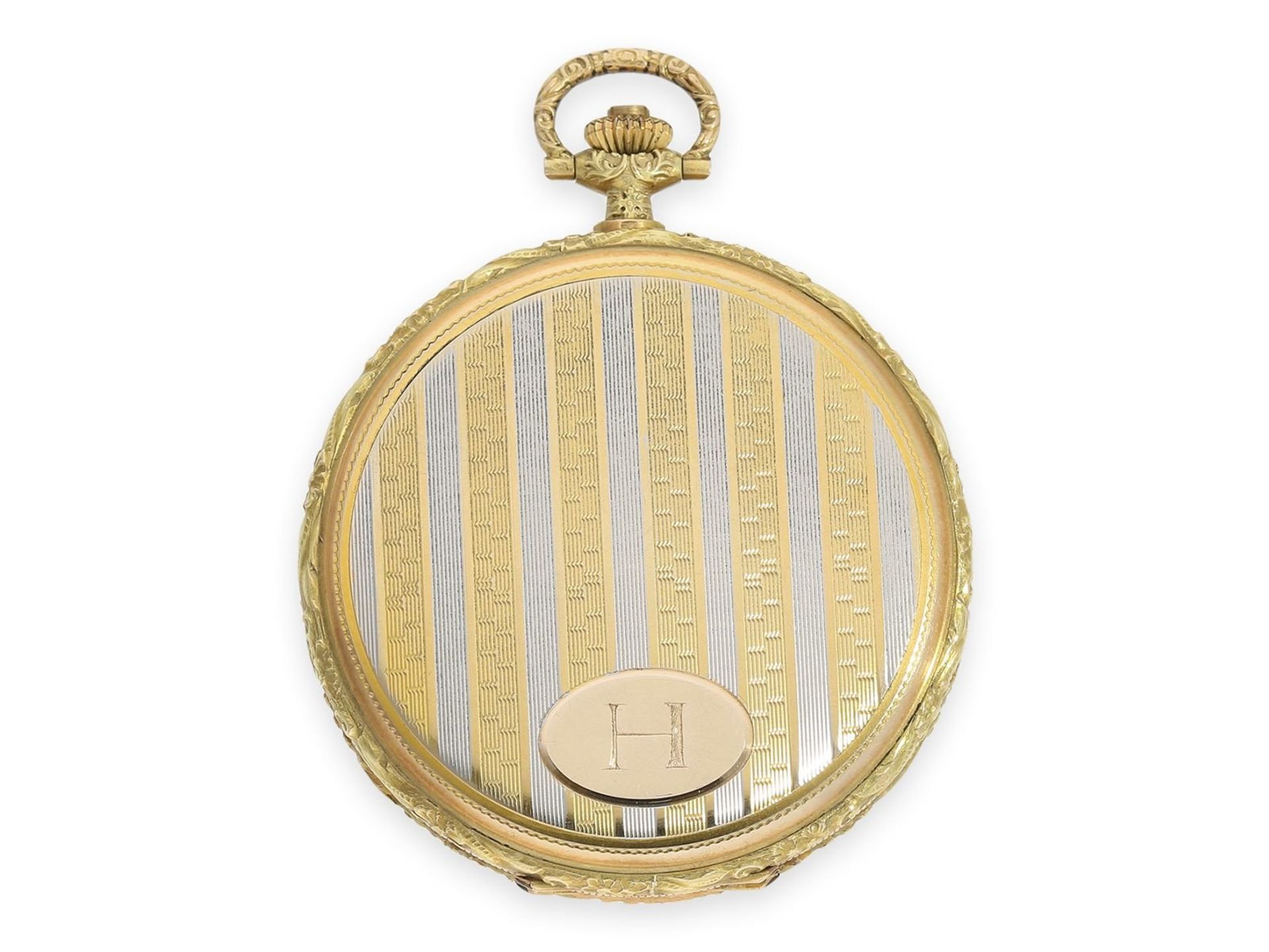 Pocket watch: exquisite, extremely beautiful Art Deco gold hunting case watch with pinstripe - Bild 8 aus 9