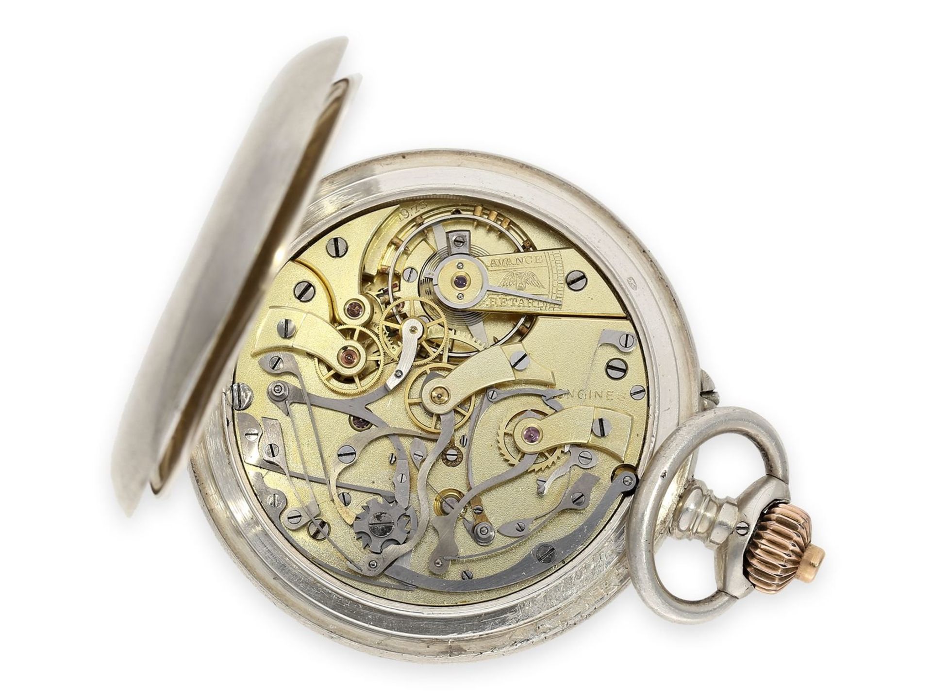 Pocket watch: very beautiful silver Longines pocket chronograph "Antimagnetique" with special dial - Bild 2 aus 6