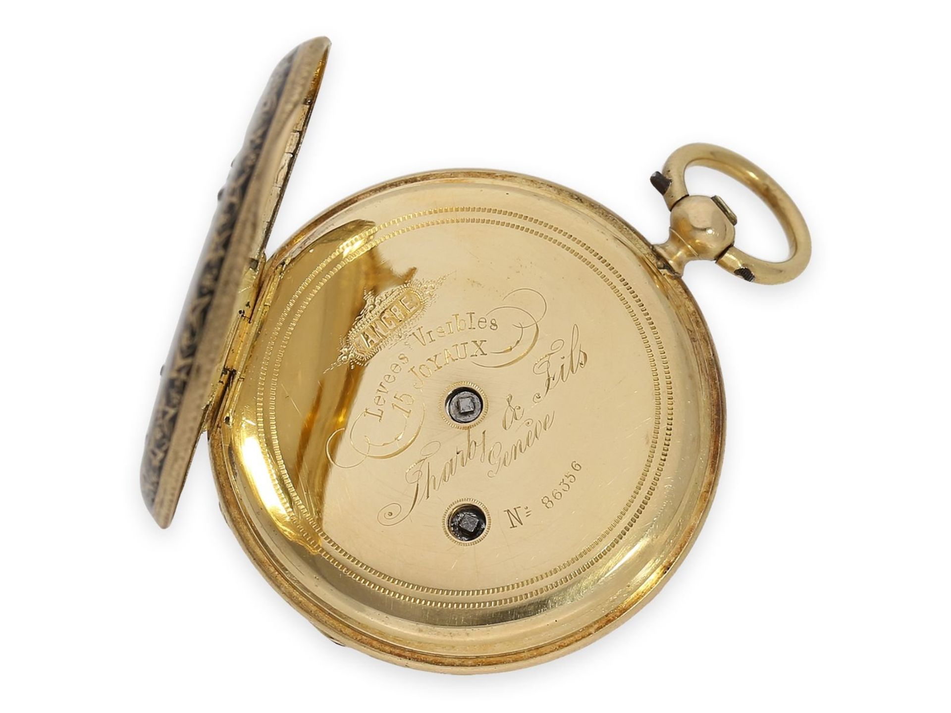 Pocket watch: fine gold/ enamel lady's hunting case watch with enamel painting and diamond - Bild 8 aus 8